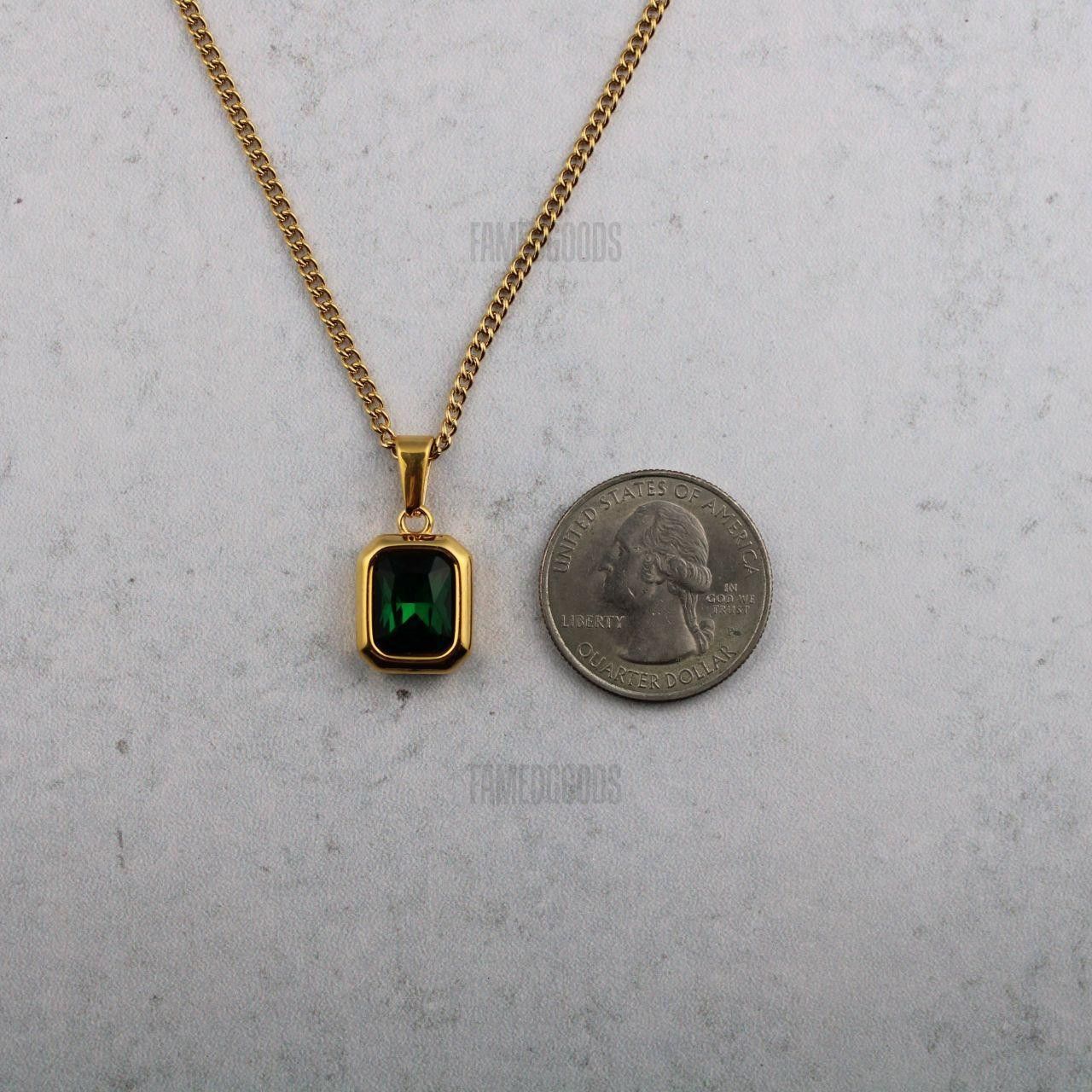 Jewelry Gold Emerald Cubic Zirconia Pendant Chain Necklace Size ONE SIZE - 6 Thumbnail