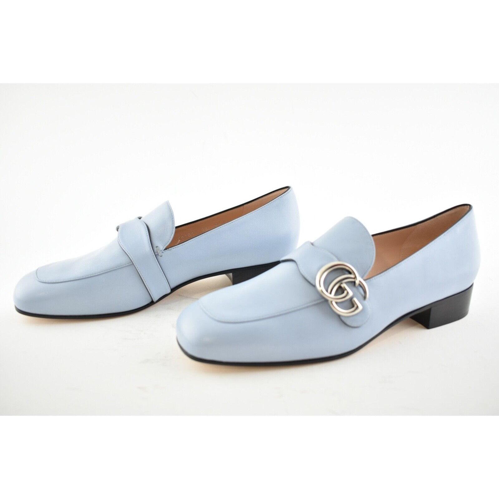 Gucci Gucci Marmont Blue Silver Double GG Logo Block Heel Size US 10 / IT 40 - 10 Thumbnail