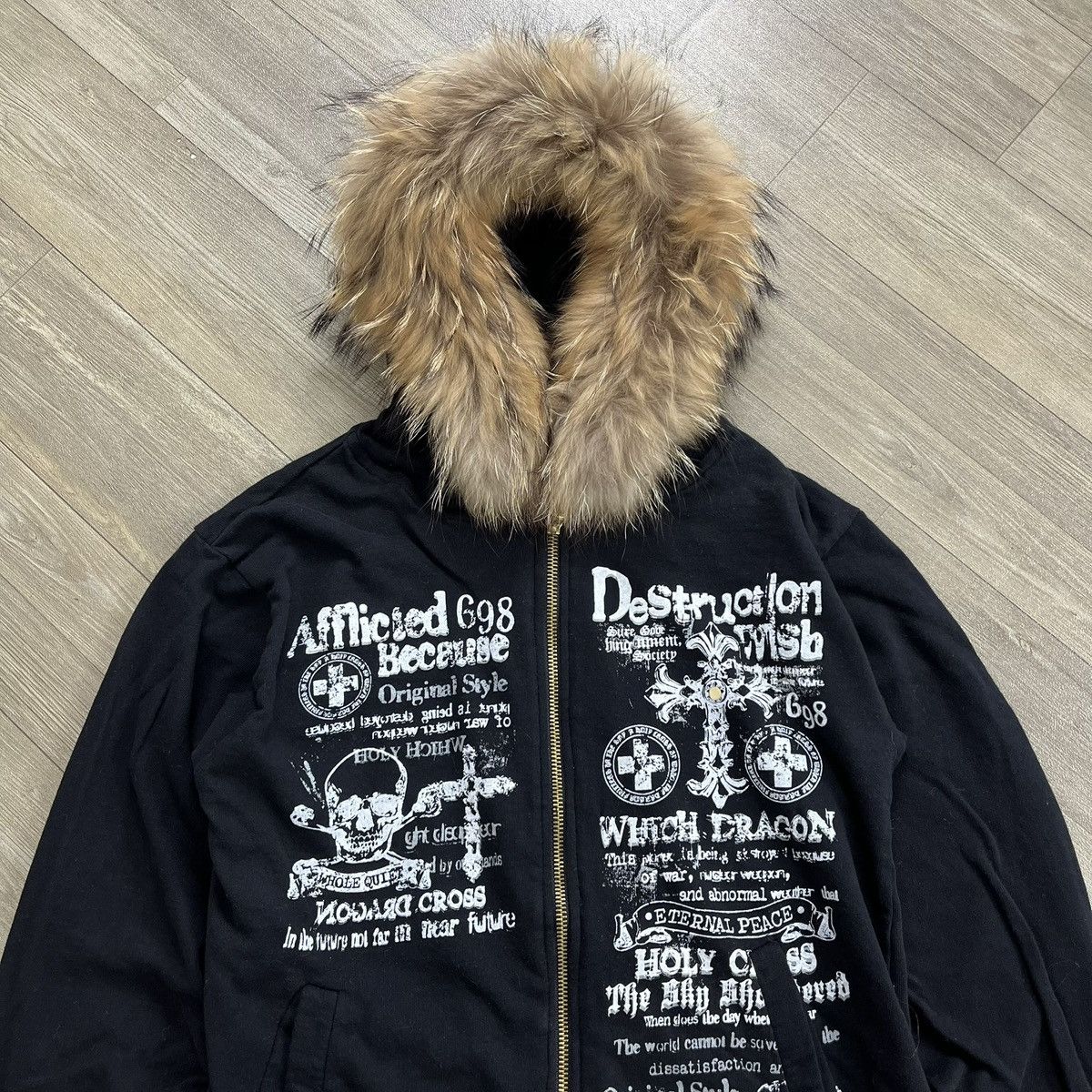 14th Addiction 2000s Beaumere Skulls Cross Punk Lgb Style Zip Fur Hoodie Size US M / EU 48-50 / 2 - 2 Thumbnail
