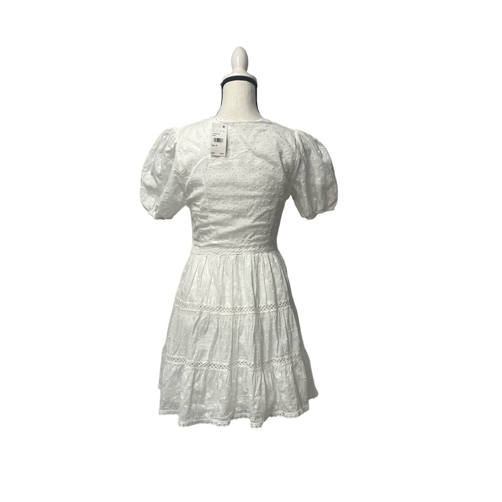Other Lush Junior’s Puff Sleeve V-neck Tiered Dress, White, Sz. M Size M / US 6-8 / IT 42-44 - 13 Thumbnail