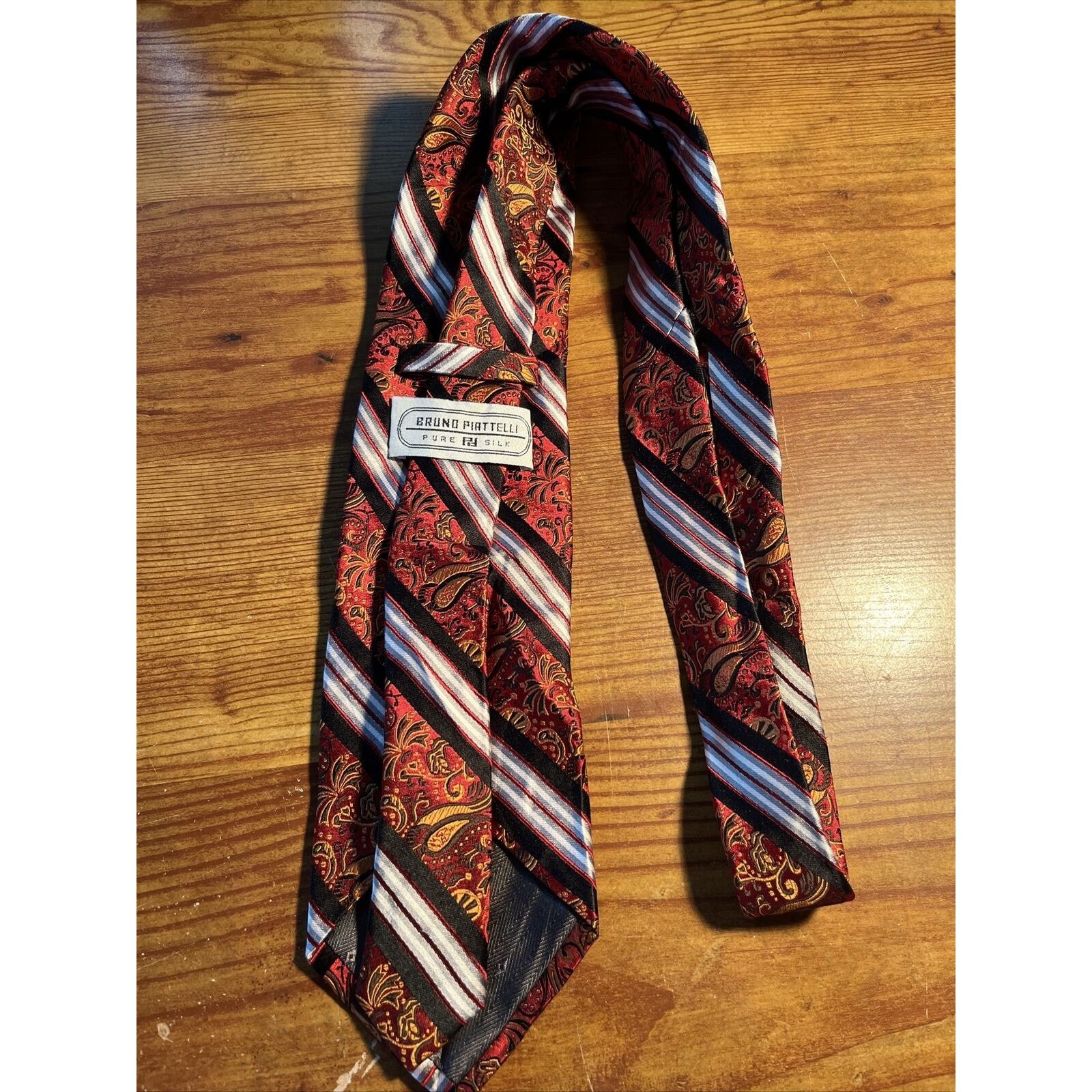 Bruno Piattelli Bruno Piattelli Pure Silk Men’s Red Striped Paisley Necktie Size ONE SIZE - 5 Thumbnail