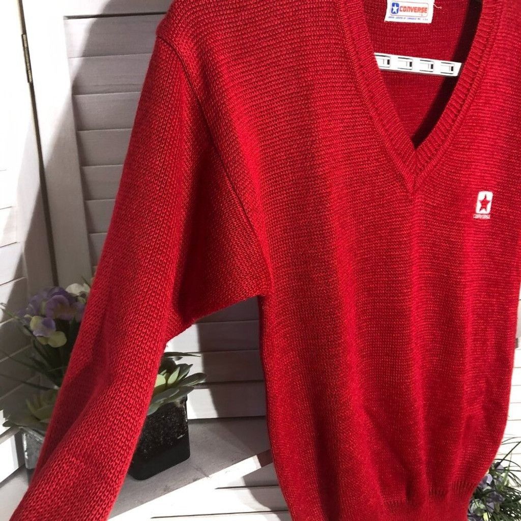 Converse Converse man's sweater red wool blend knit V neck L Size US L / EU 52-54 / 3 - 4 Thumbnail