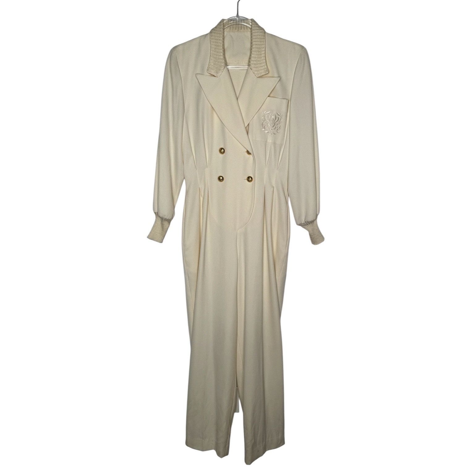 Vintage 1980s Ivory Crest Tuxedo Jumpsuit Gold Button Power Suit S Size 28" / US 6 / IT 42 - 2 Thumbnail