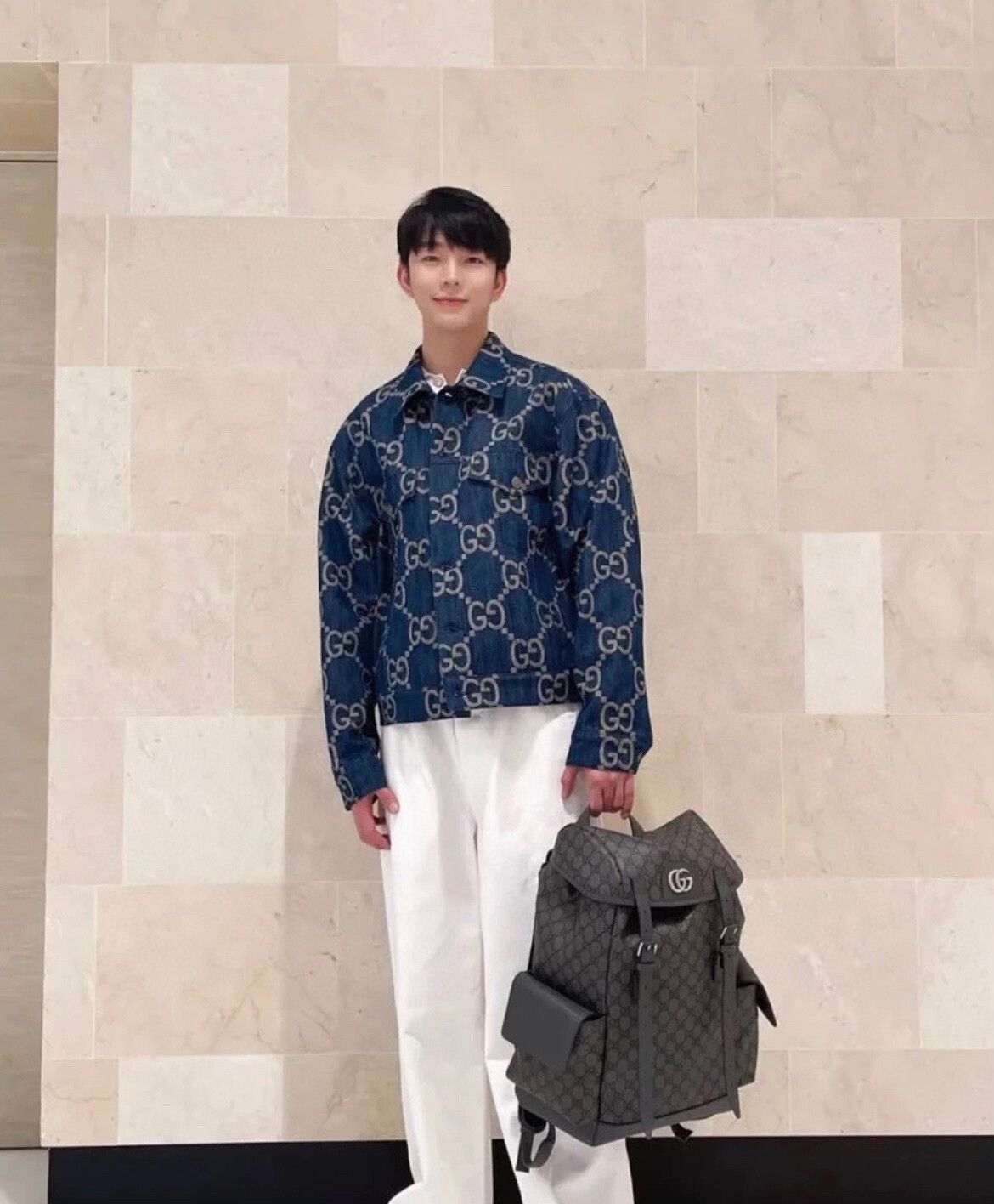 gucci denim double g printed jacket