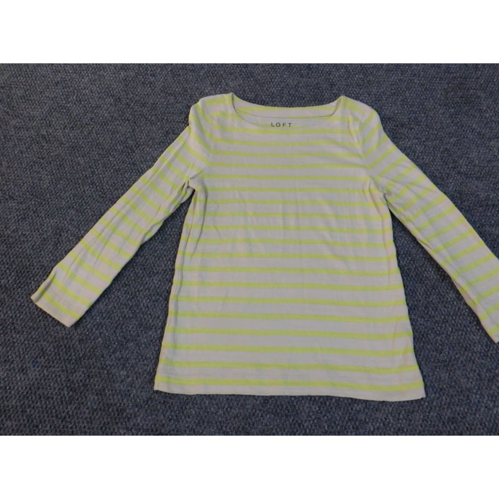 Ann Taylor Ann Taylor Loft Shirt Women's Small Green Striped Knit Pullover Round Neck Casual Long Sleeve Cotton Rayon Blouse Basics Continuous Stretch Size S / US 4 / IT 40 - 3 Thumbnail