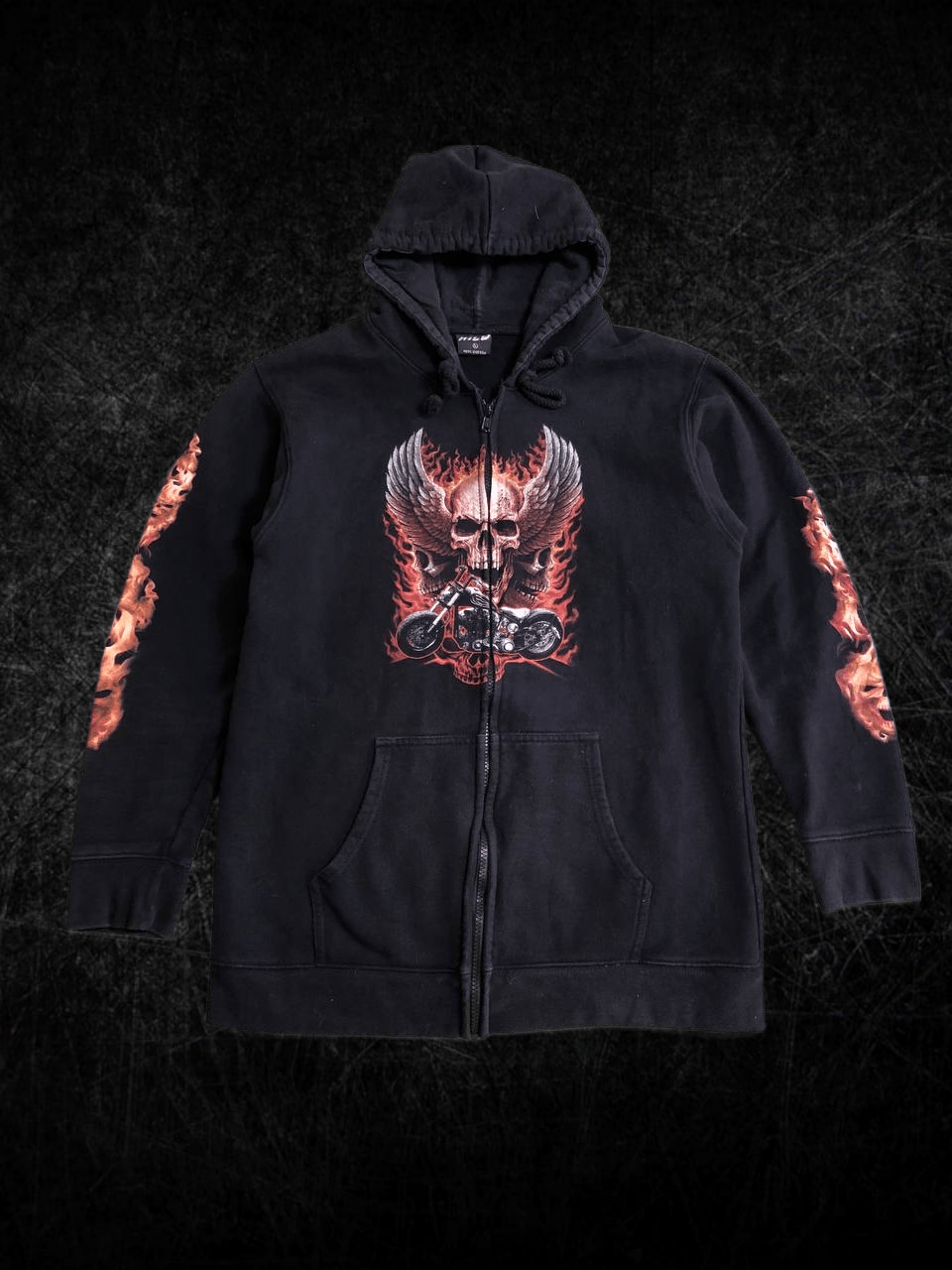Vintage Vintage 90s Skull Bike hoodie Wild Rare streetwear Size US L / EU 52-54 / 3 - 1 Thumbnail