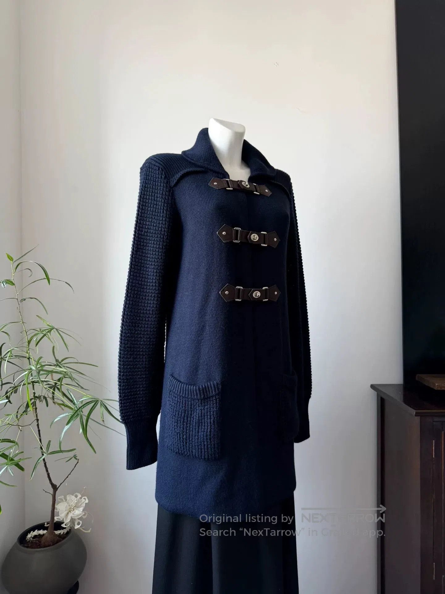 Sportmax SPORTMAX Navy Leather Button Knit Cardigan. Size M / US 6-8 / IT 42-44 - 3 Thumbnail
