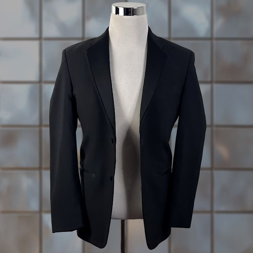 Perry Ellis Perry Ellis Portfolio Tuxedo Jacket 34R 100% Wool Black Two-Button Formal Suit Jacket Mens Regular Wool Black Tuxedo 34R Size 34R - 1 Thumbnail