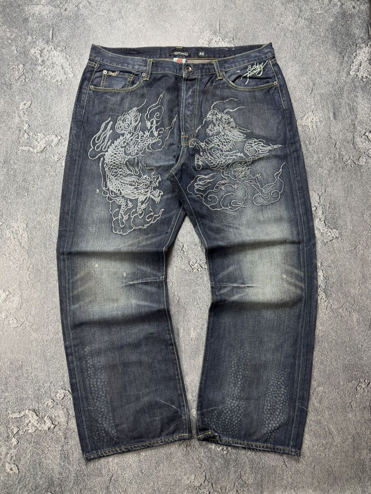 Ed Hardy Ed Hardy VNTG MultiLogo Rhistones Dragos Logo Jeans Pants Size US 42 / EU 58 - 8 Thumbnail