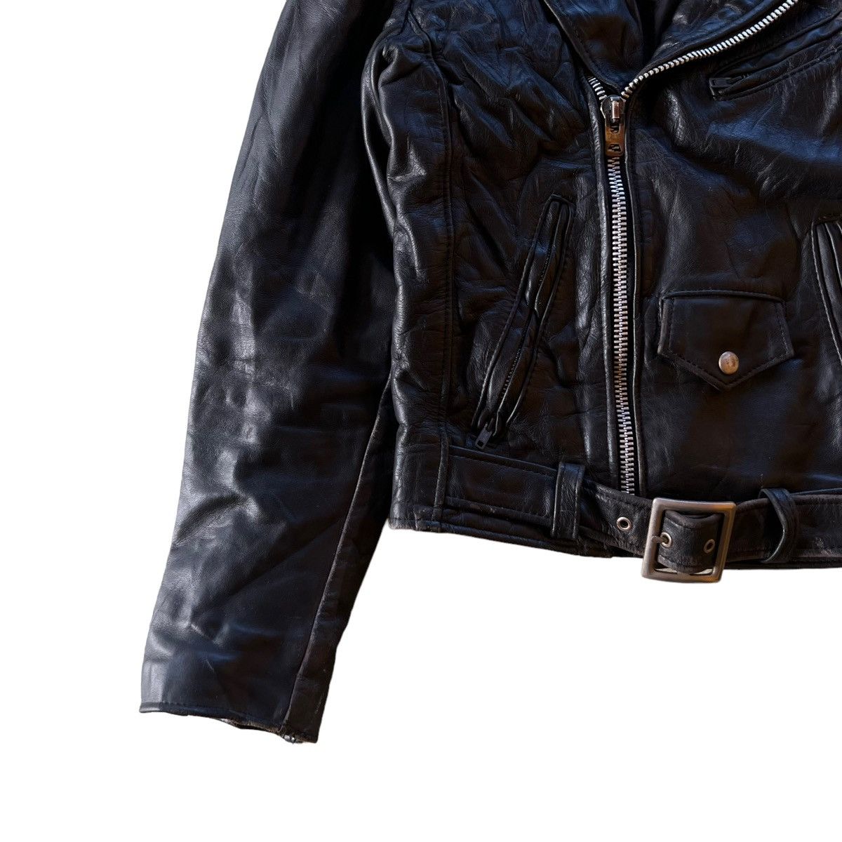 Vintage 🔥VTG LEATHER BIKER JACKET DOUBLE BREAST PROTECH APPAREL Size US M / EU 48-50 / 2 - 5 Thumbnail