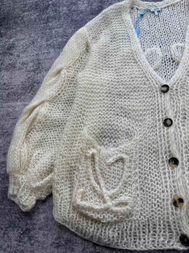 Loewe Loewe Milk White Mohair 3D Logo Open Cardigan Size S / US 4 / IT 40 - 6 Thumbnail