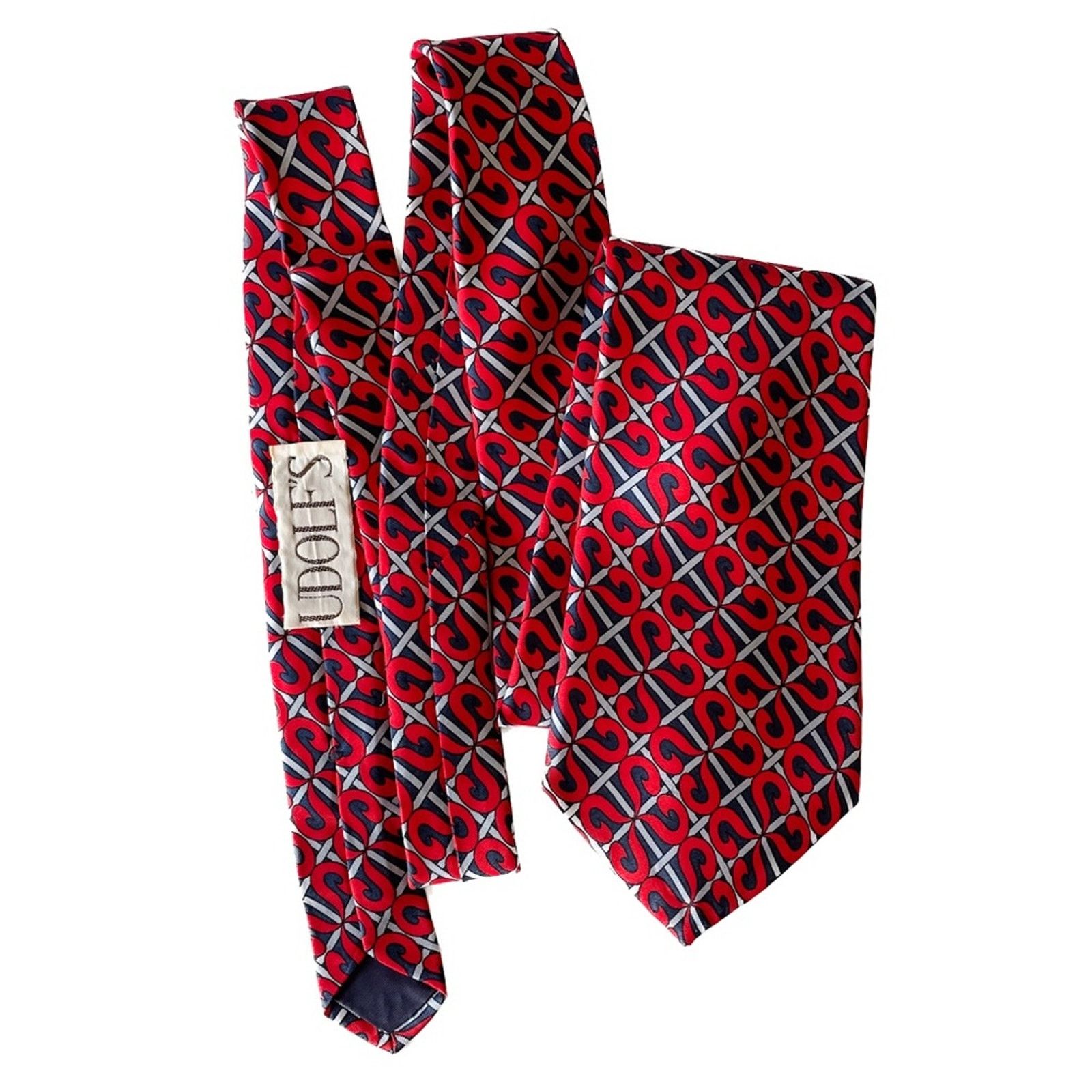 Vintage Barbara Blank vintage 100% silk tie red navy blue 4" w Size ONE SIZE - 2 Thumbnail