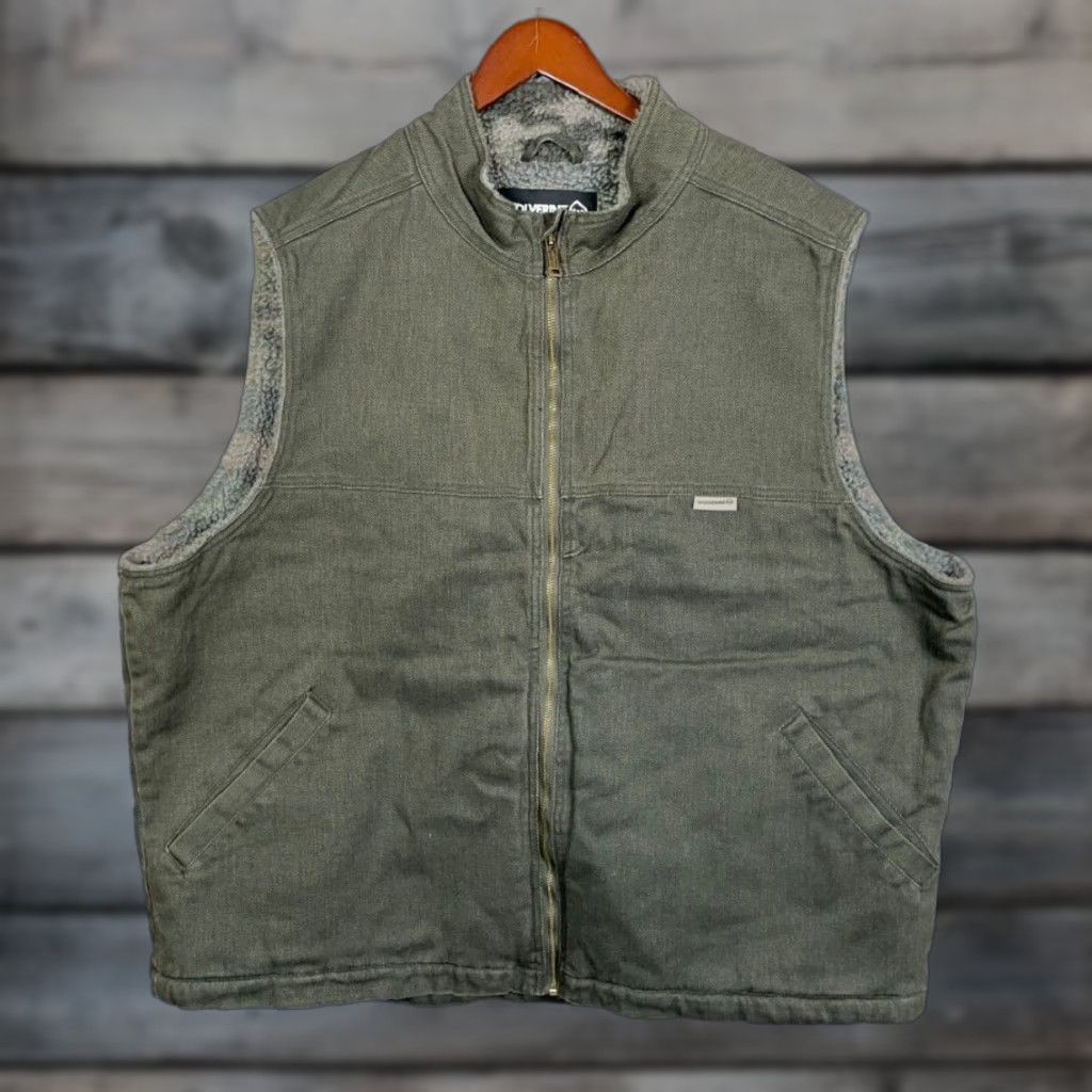 Olive Wolverine Sherpa Lined Zip Up Denim Vest Adult 3XL Olive Green Camo Lining Size US XXL / EU 58 / 5 - 1 Thumbnail