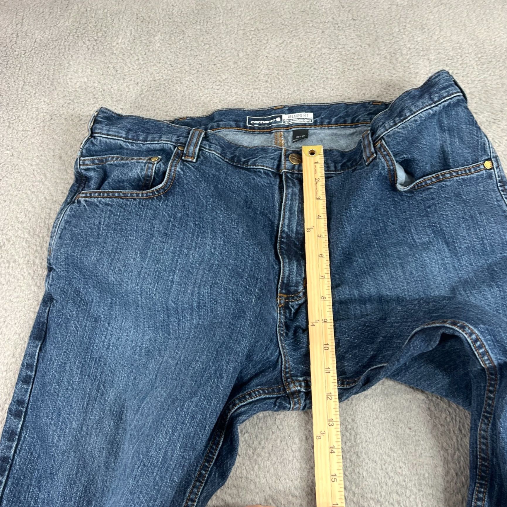 Carhartt VINTAGE Carhartt Relaxed Jeans Mens 40x32 Blue Denim Straight High Rise 12+ Button Zip Pockets Logo 100% Cotton Regular Inseam 32 Size US 40 / EU 56 - 5 Thumbnail