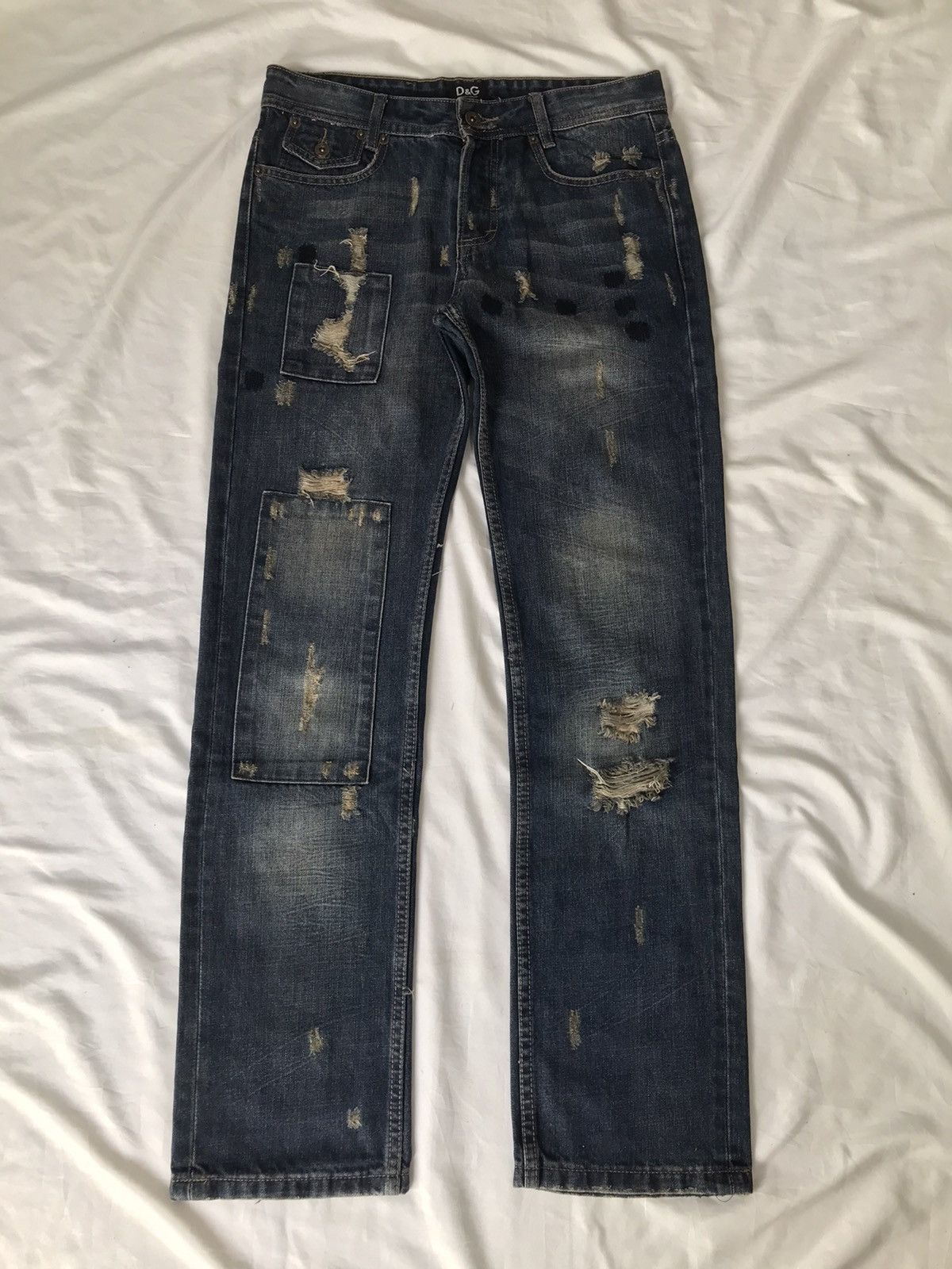 Image of Archival Clothing x Distressed Denim Dolce And Gabbana Distressed Jeans Pants in Blue Wash (Size 30