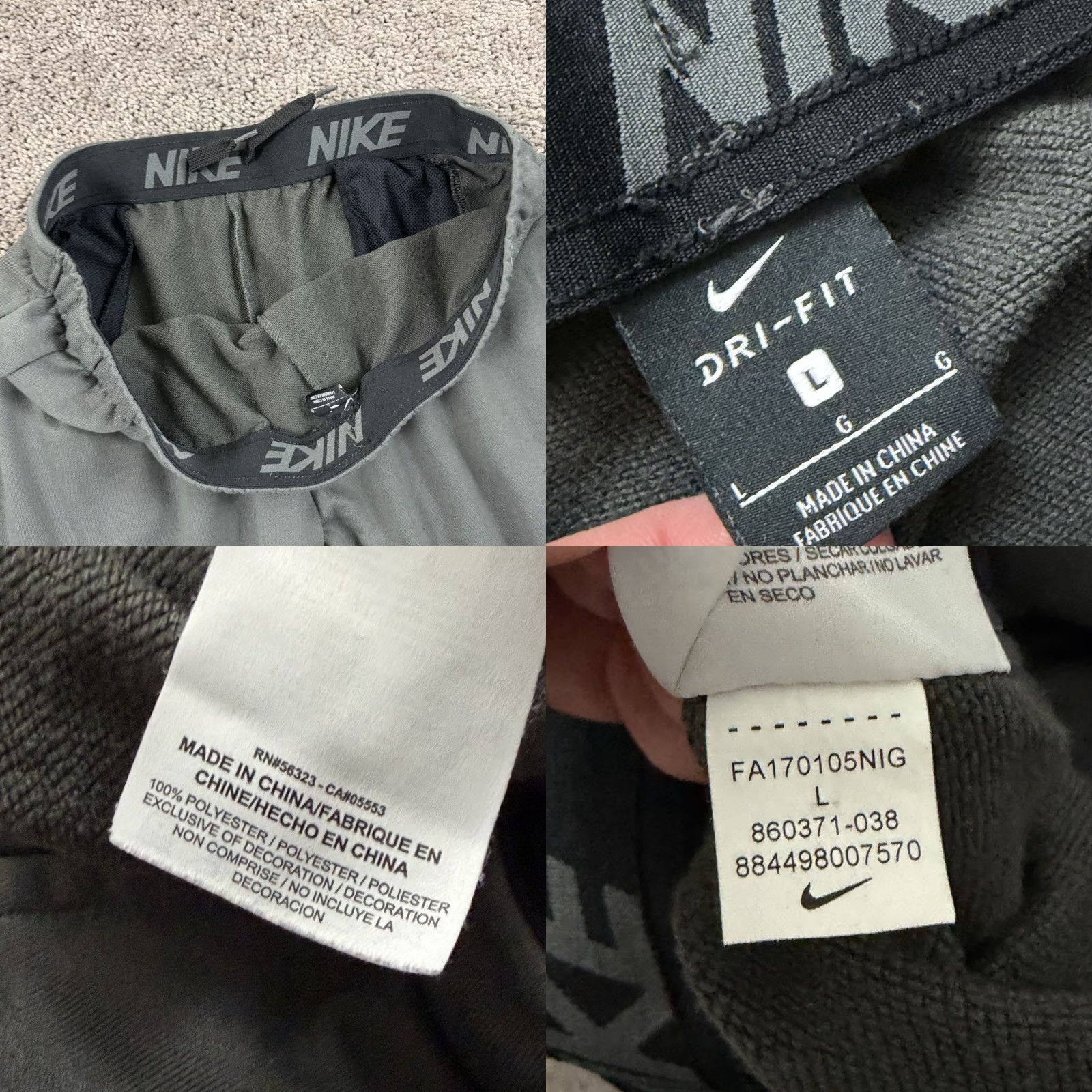 Nike Nike Sweatpants Mens L Gray Dri-Fit Fleece Pockets Drawstring Breathable Gym Tapered Inseam 29" Regular Fit Pants Sports Size US 32 / EU 48 - 9 Thumbnail