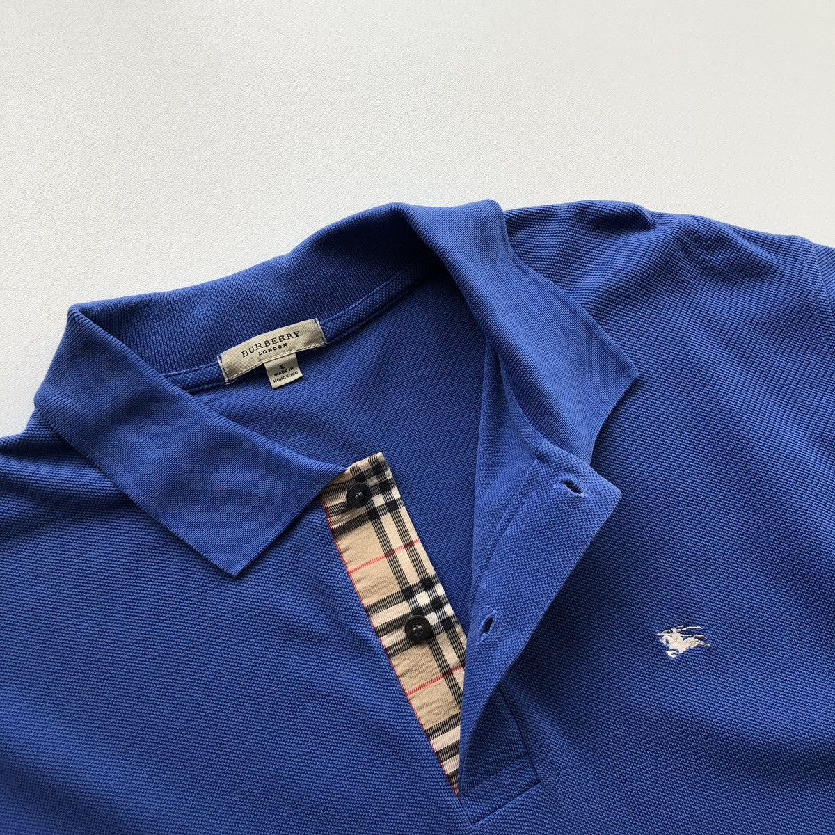 Burberry Burberry London Nova Check Cotton Pique Polo Shirt Blue Size US L / EU 52-54 / 3 - 5 Thumbnail