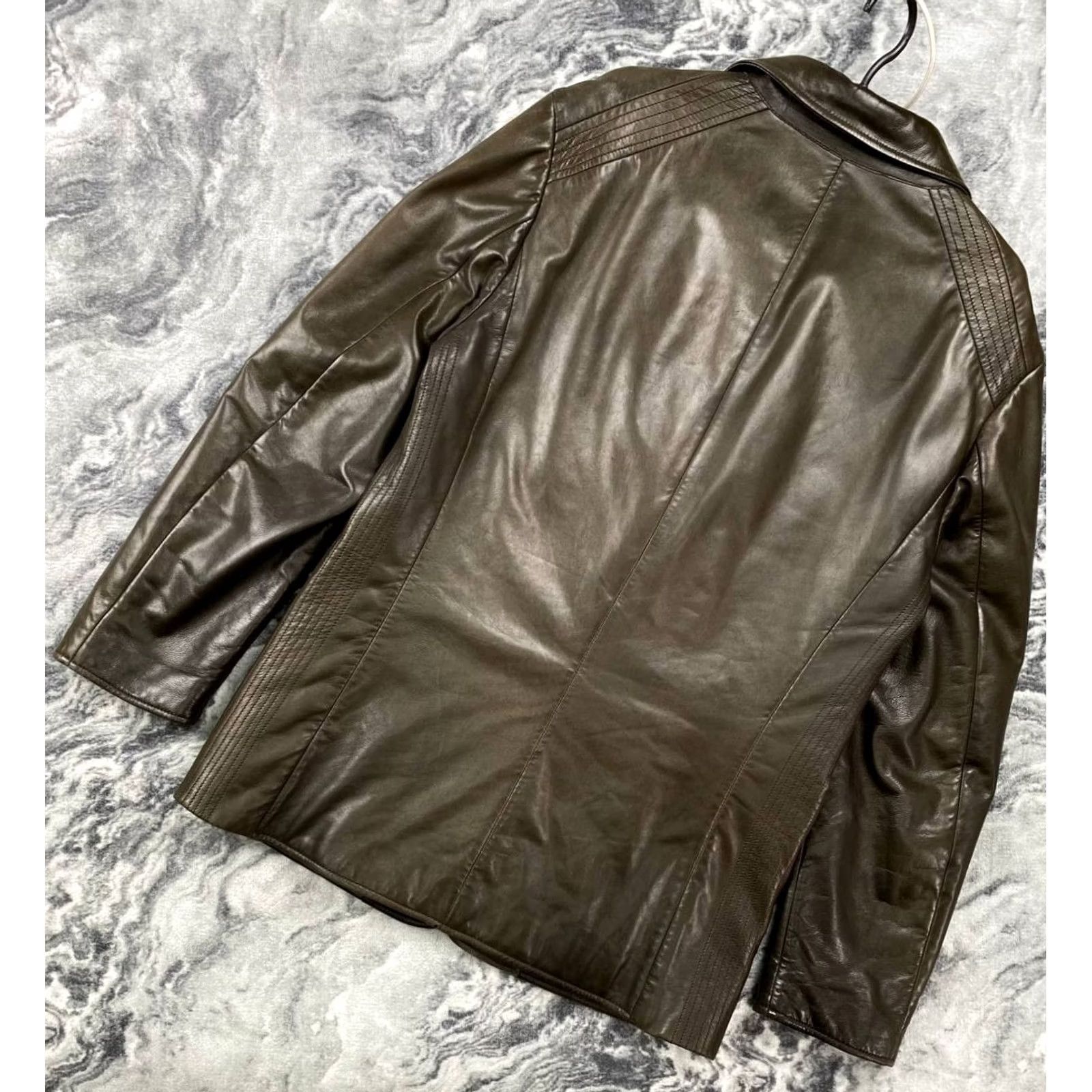 Armani Armani Collezioni Leather Coat Jacket Men Size 52 Brown Vintage Long Blazer Size 52R - 3 Thumbnail