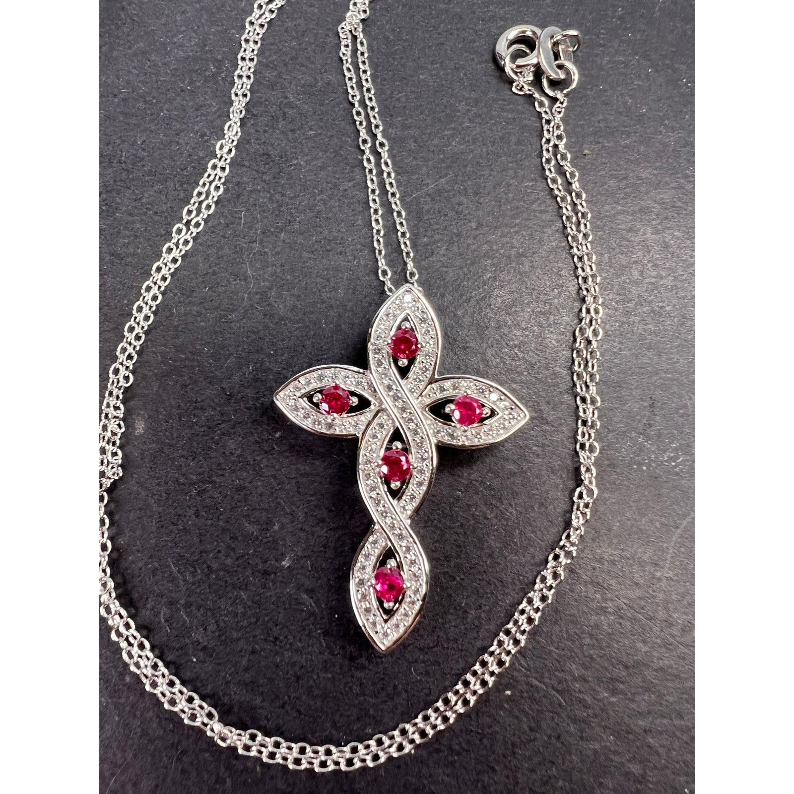Other Lab ruby cross pendant necklace in rhodium over sterling Size ONE SIZE - 1 Thumbnail