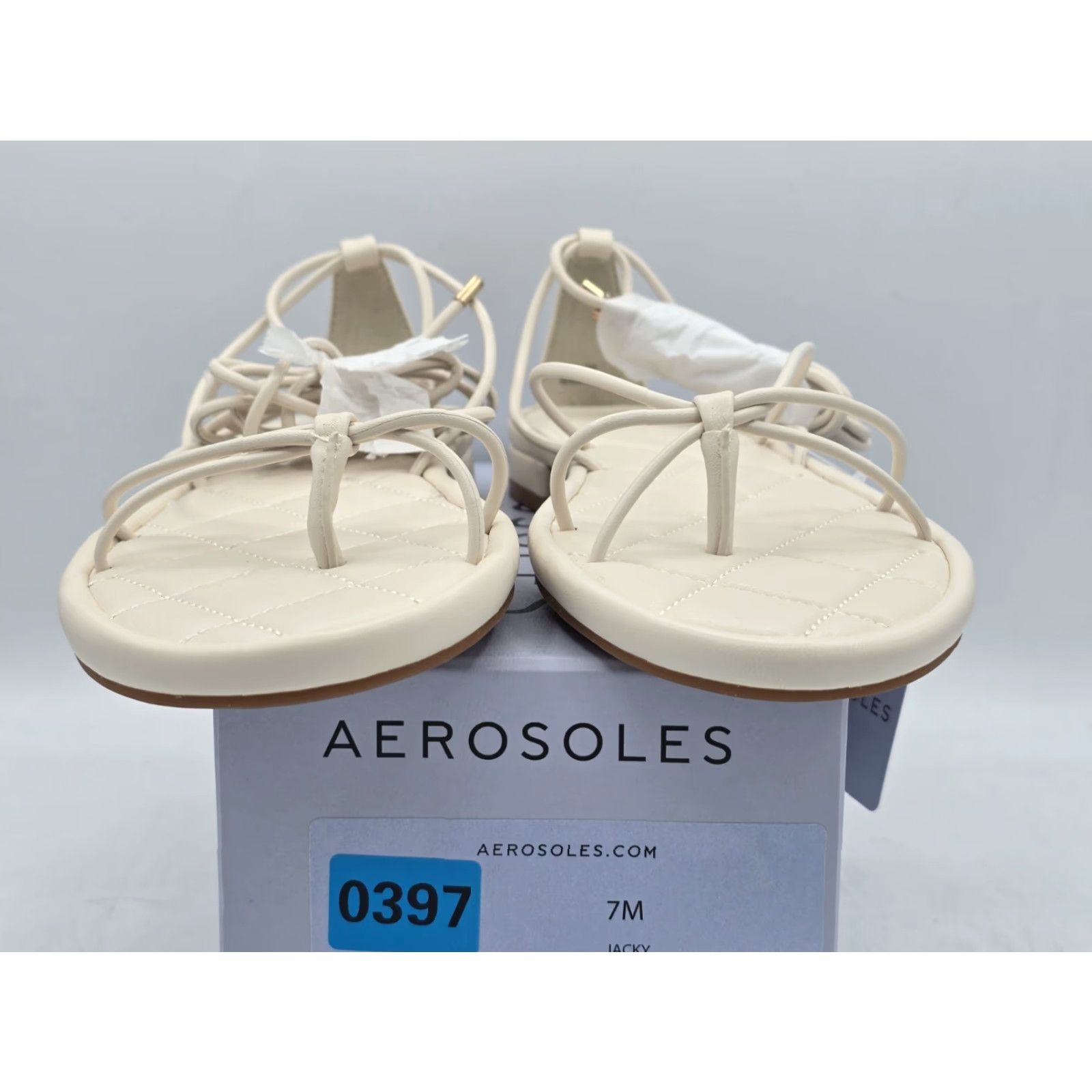 Vintage Aerosoles Jacky Flat Sandal Womens Size 7 White Eggnog PU Leather Sunny Comfort Shoes M Women Size US 7 / IT 37 - 4 Thumbnail