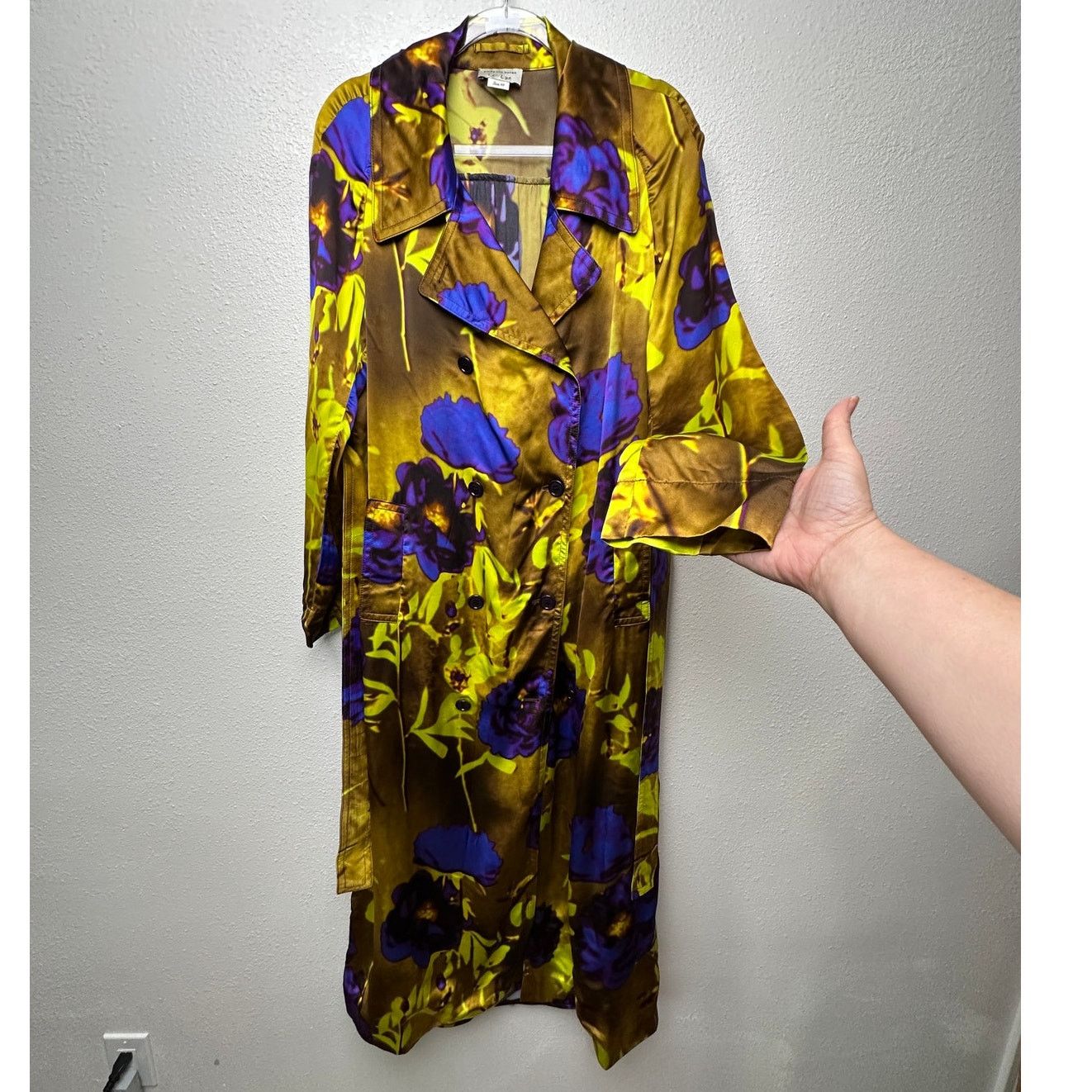 Dries Van Noten floral satin trench coat 8 double-breasted