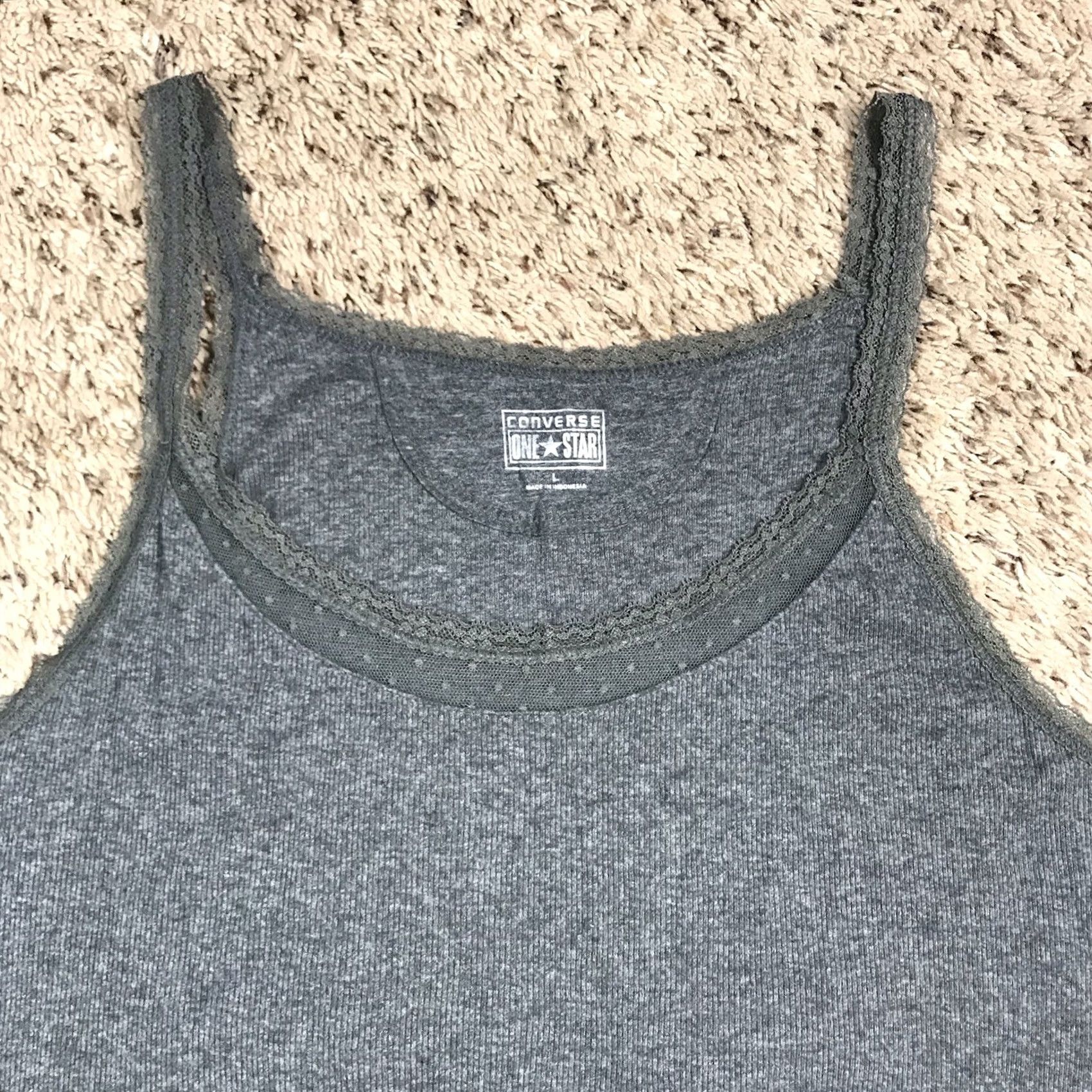 Converse Converse All Star Gray Tank Top Womens L Lace Trim Ribbed Flattering Fit Casual College Grunge School Classic Tagless Womens) Size L / US 10 / IT 46 - 4 Thumbnail