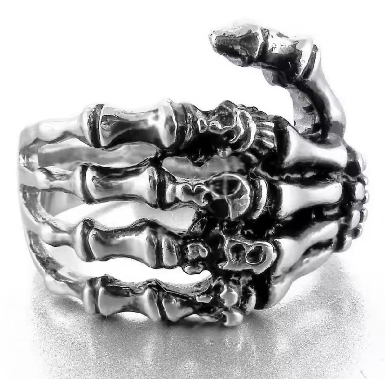 Jewelry × Vintage Silver Gothic Skulls Skeleton punk Hand Ring Size 7 - 13 Size ONE SIZE - 2 Thumbnail
