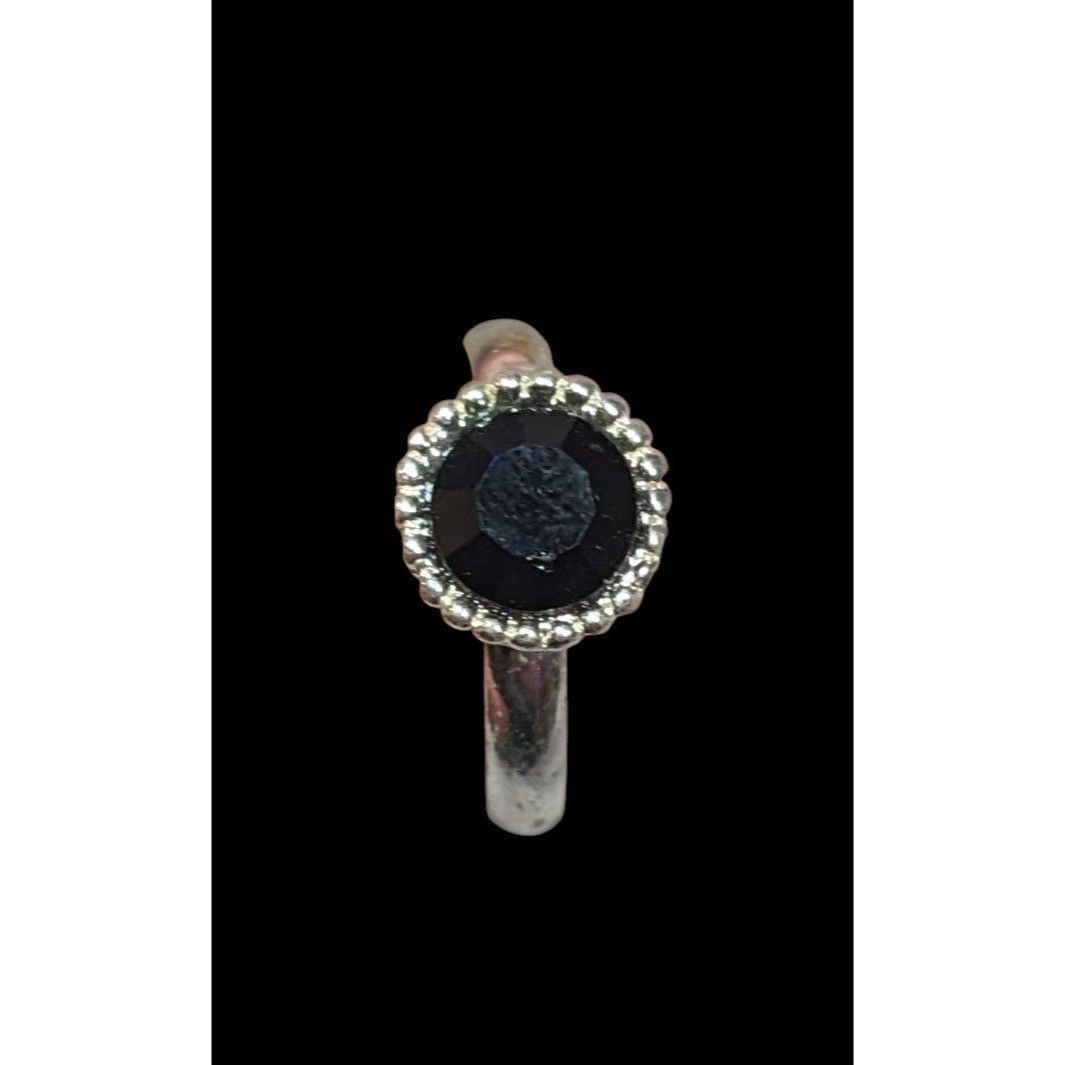 Other Simple Black Gemmed Silver Tone Ring Adjustable Size 6 1/2 Size ONE SIZE - 1 Thumbnail