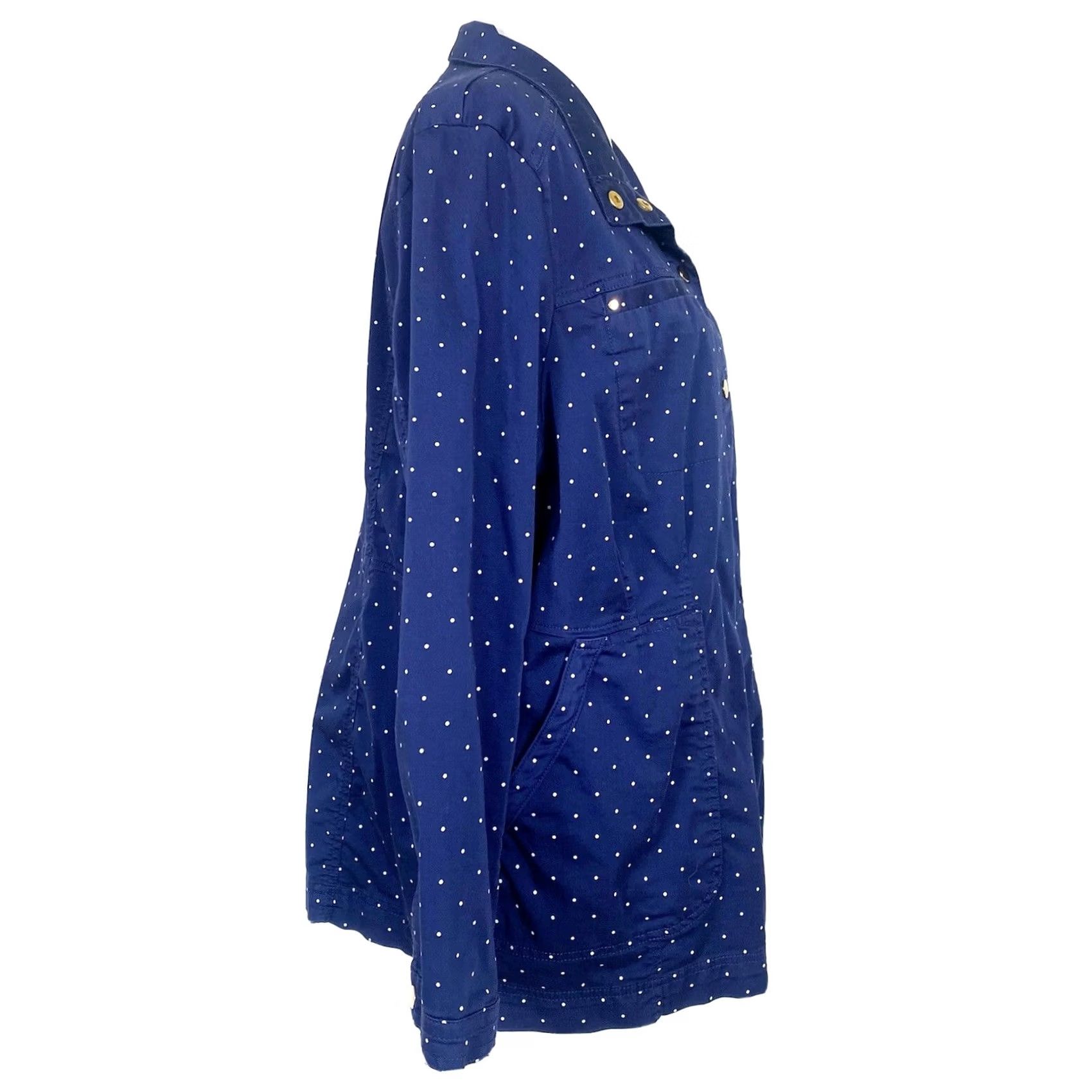 Vintage Chico’s Women's Utility Jacket Dark Blue Polka Dot Luxe Twill Cotton Sz XL (3) Size XL / US 12-14 / IT 48-50 - 6 Thumbnail
