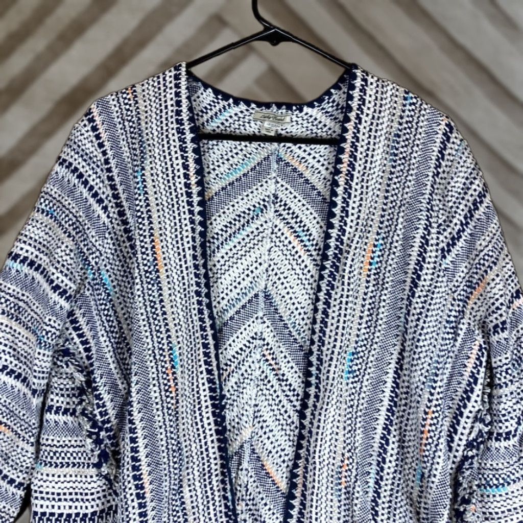Lucky Brand Lucky Brand Womens Sweater Cardigan Multicolor Stripe Open Front Fringe Knit M Size M / US 6-8 / IT 42-44 - 1 Thumbnail
