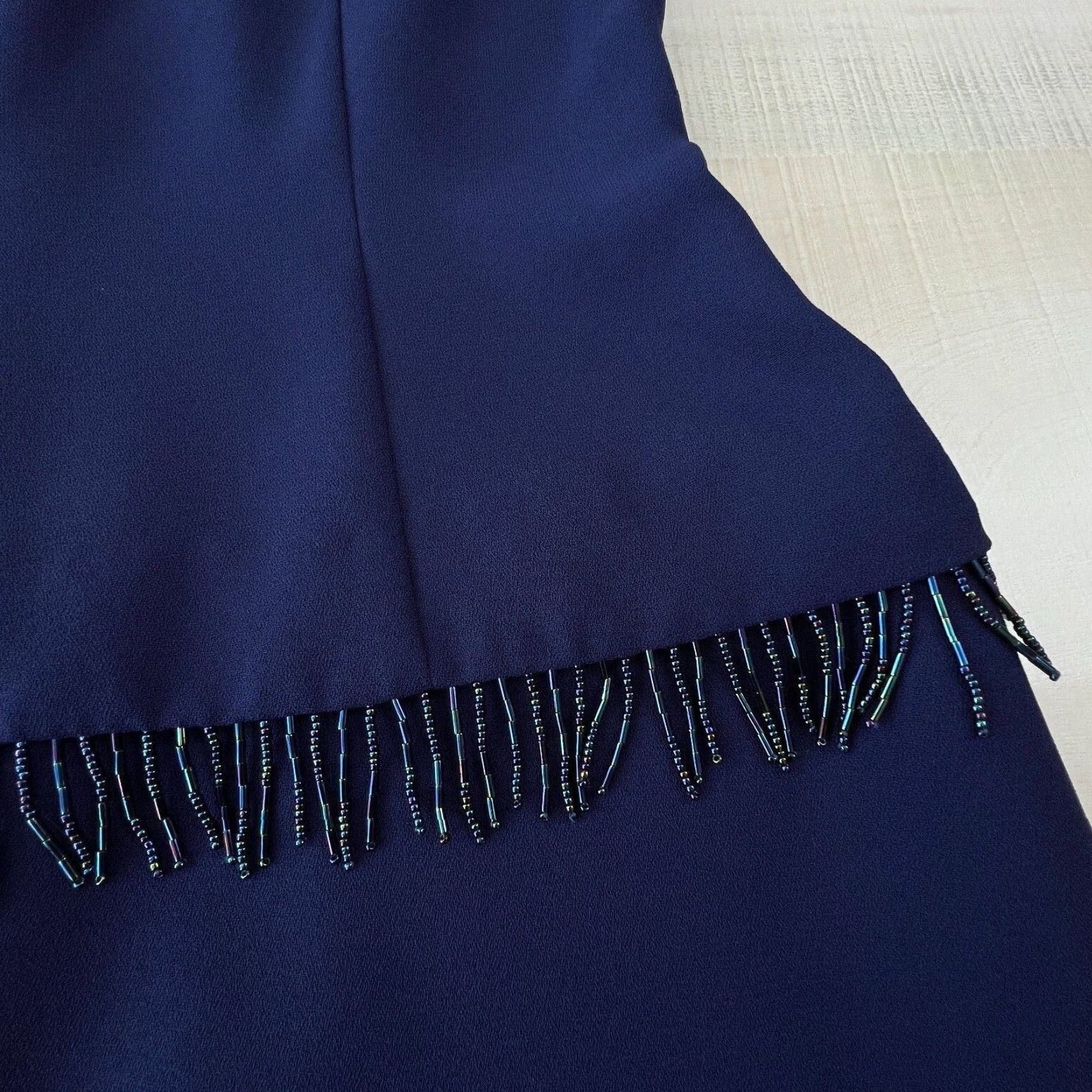 Donna Morgan Donna Morgan Womens Dress Petite 6 Navy Blue Short Sleeve Beaded Dressy Midi Dress Size 28" / US 6 / IT 42 - 5 Thumbnail
