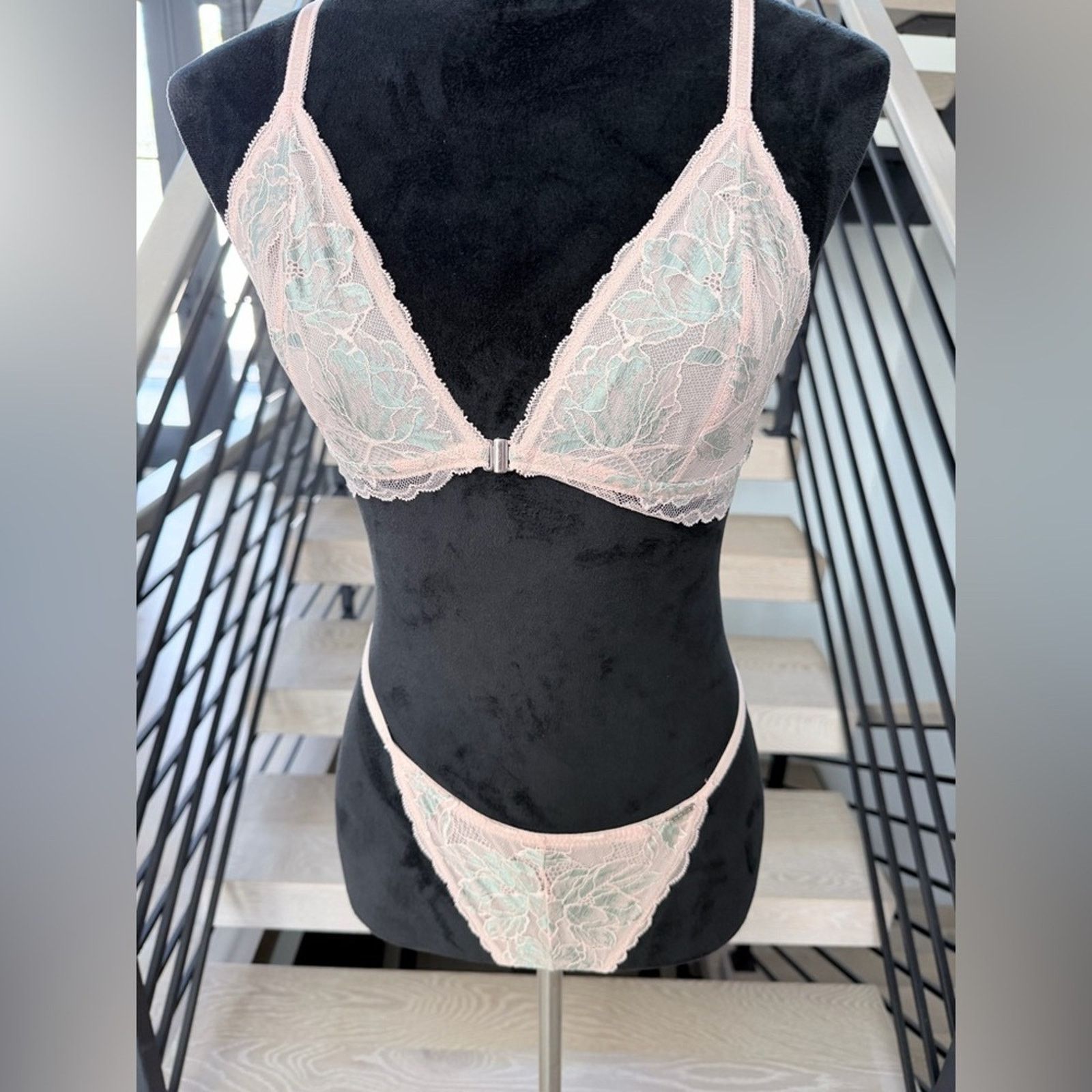 Other Sheer Floral Lace Triangle Bra & Thong Set - Blush size S Size ONE SIZE - 6 Thumbnail
