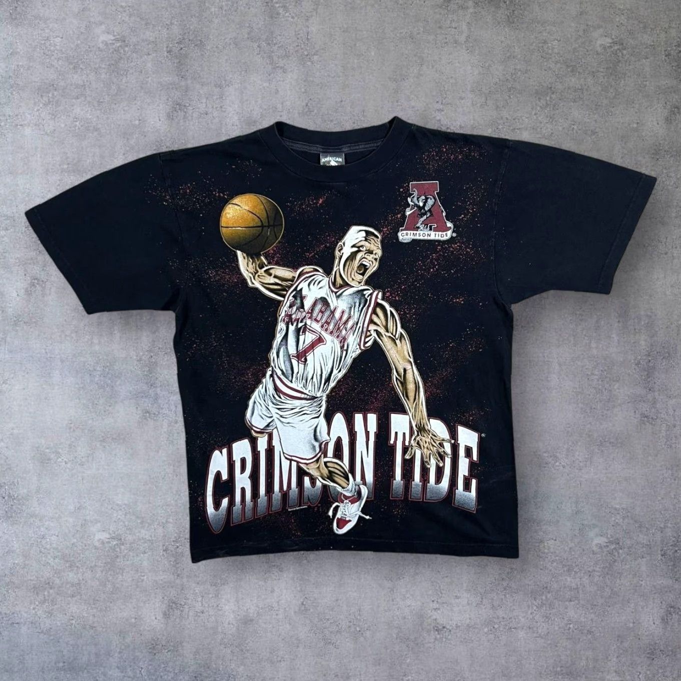 Vintage VINTAGE American Thunder "Alabam Crimson Tide" T-Shirt Mens Black L Cotton Short Sleeve Round Neck Splatter 90s Football College Basketball Size US L / EU 52-54 / 3 - 2 Thumbnail