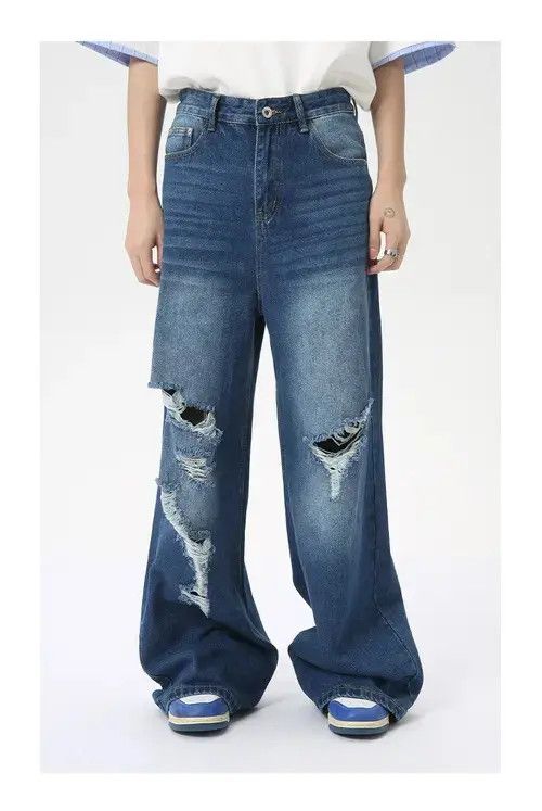 Blue Distressed Stack Denim Jeans