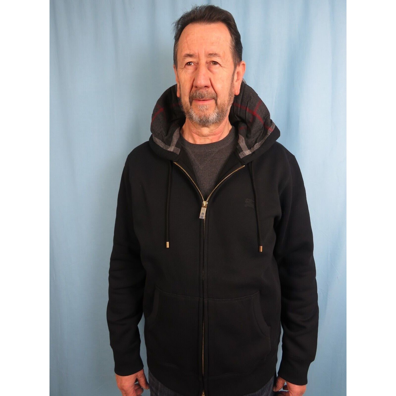 Burberry BURBERRY CLAREDON BLACK COTTON CHECK LOGO ZIP HOODIE XXL Size US XXL / EU 58 / 5 - 1 Thumbnail