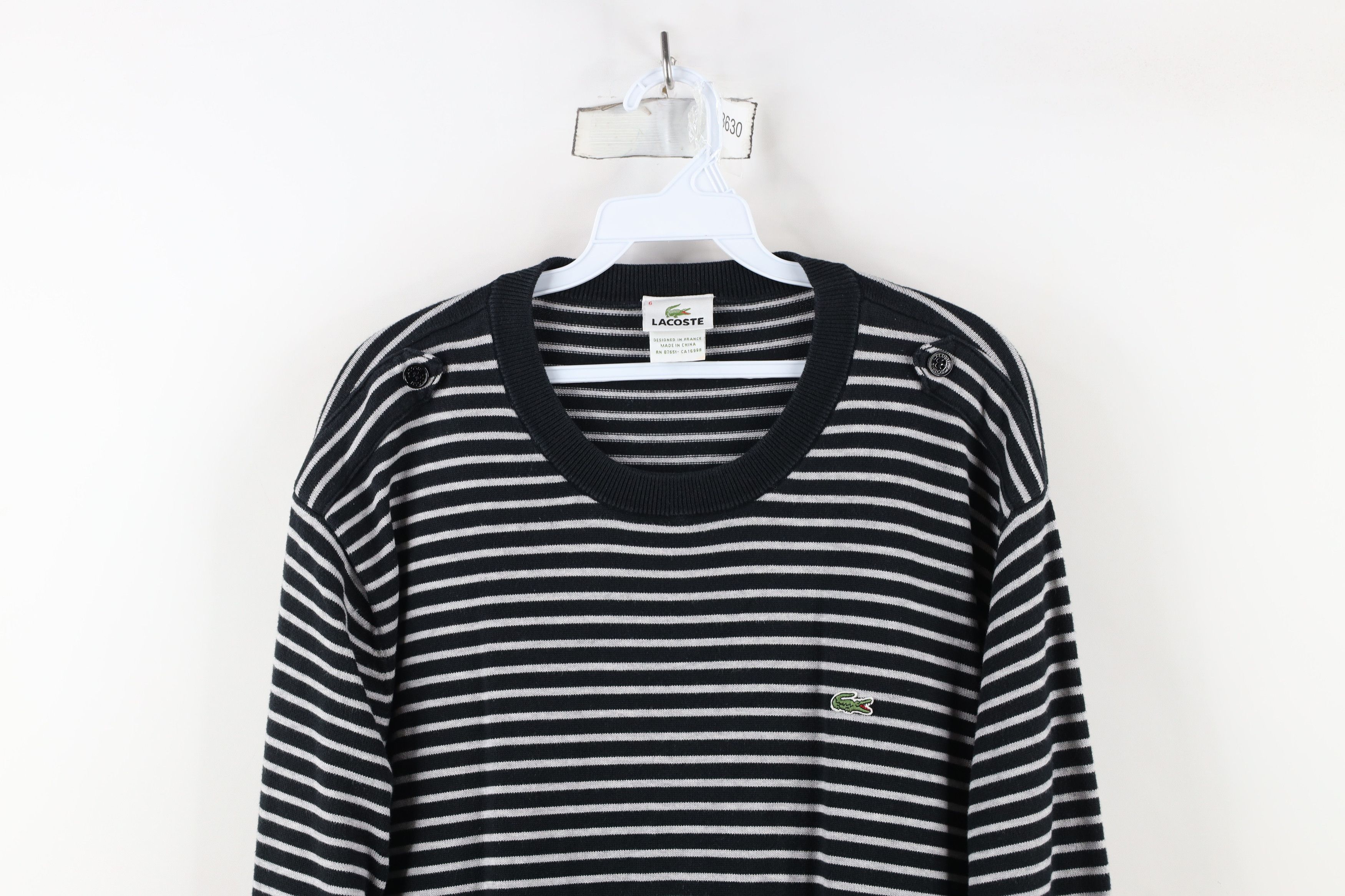 Lacoste × Vintage Vintage Lacoste Military Style Logo Striped Knit Sweater Size US L / EU 52-54 / 3 - 2 Thumbnail