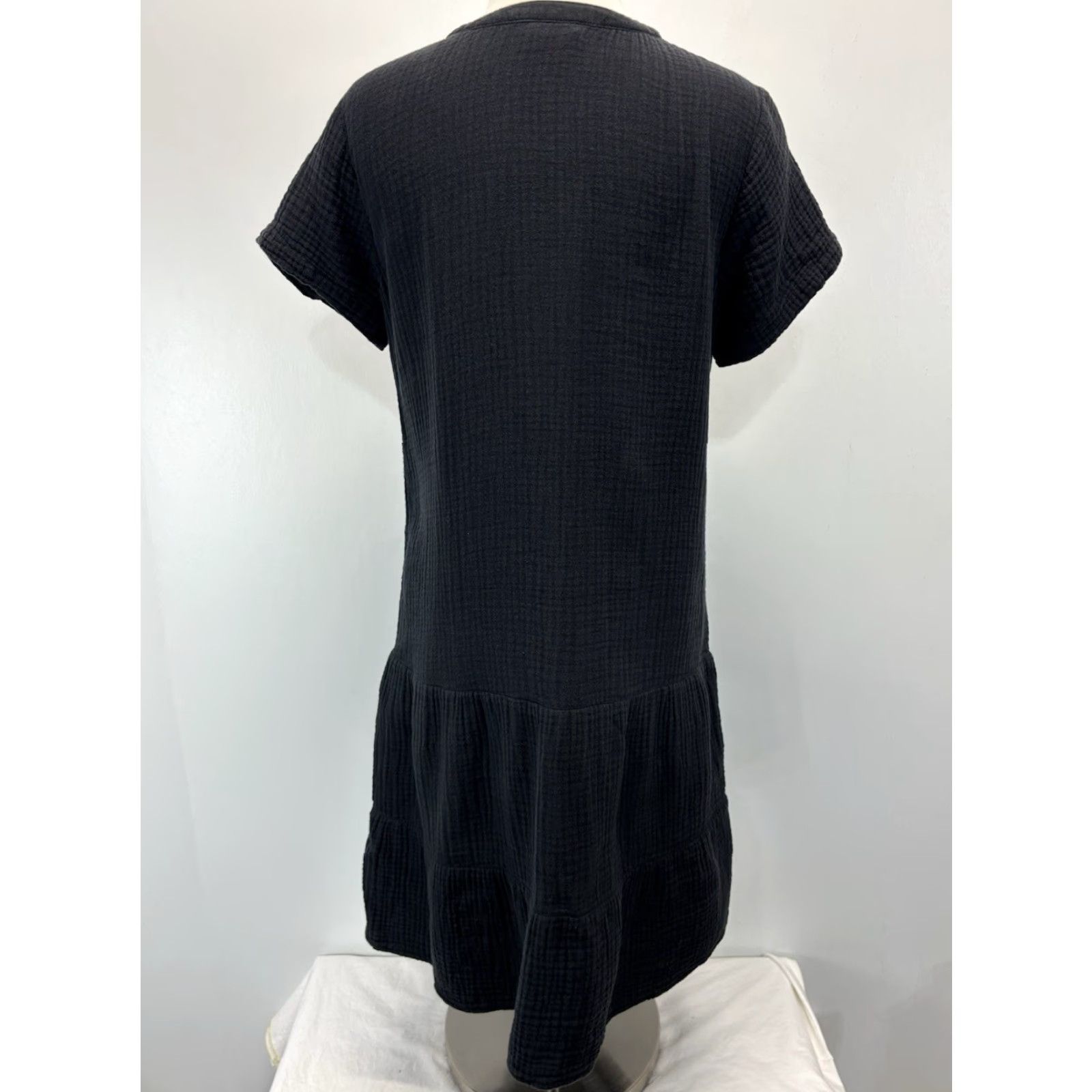 J. Jill J. Jill Cotton Gauze Tiered Dress Womens Small Black Short Sleeve Shift Beach Minimalist Casual Fashion Size S / US 4 / IT 40 - 3 Thumbnail