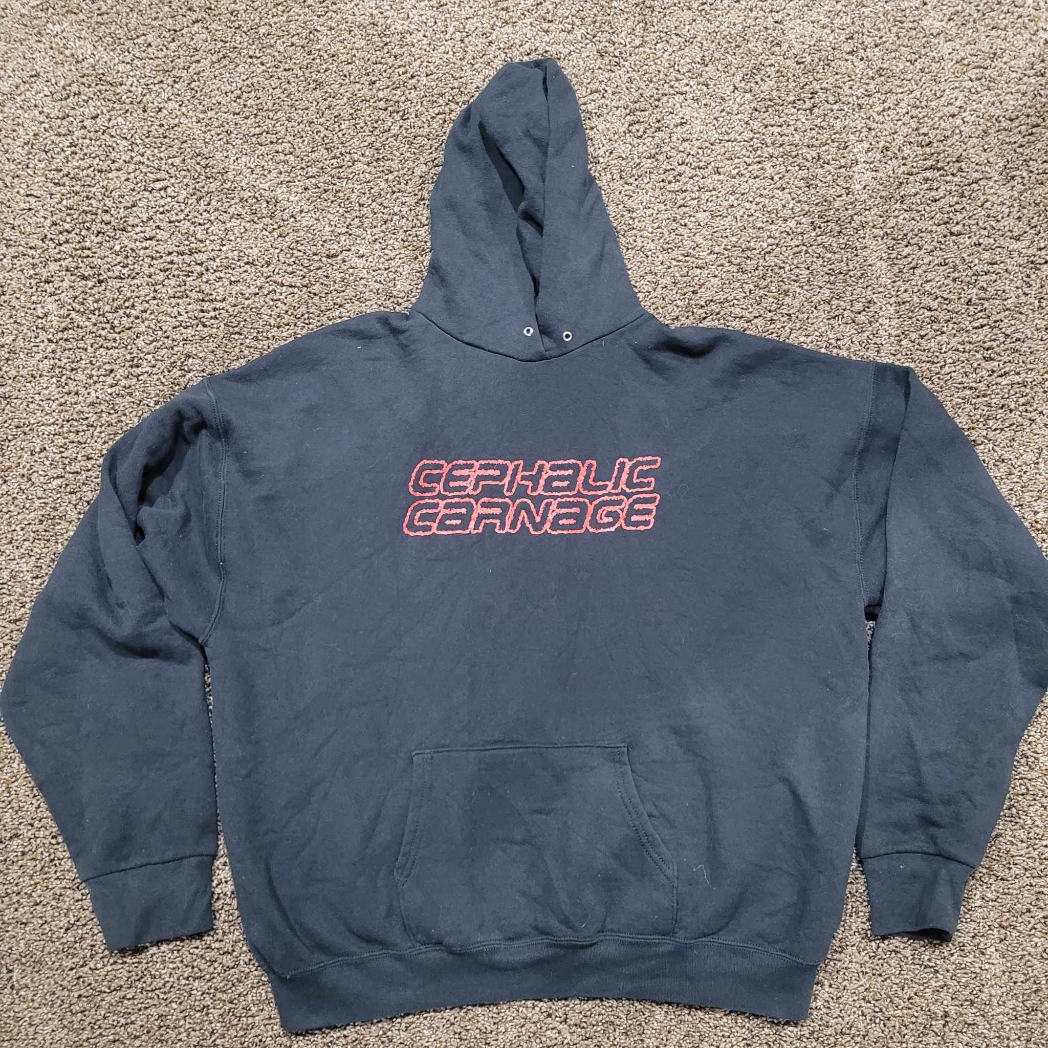 image of Fruit Of The Loom x Vintage Cephalic Carnage Red Logo Hoodie in Black, Men's (Size 2XL)