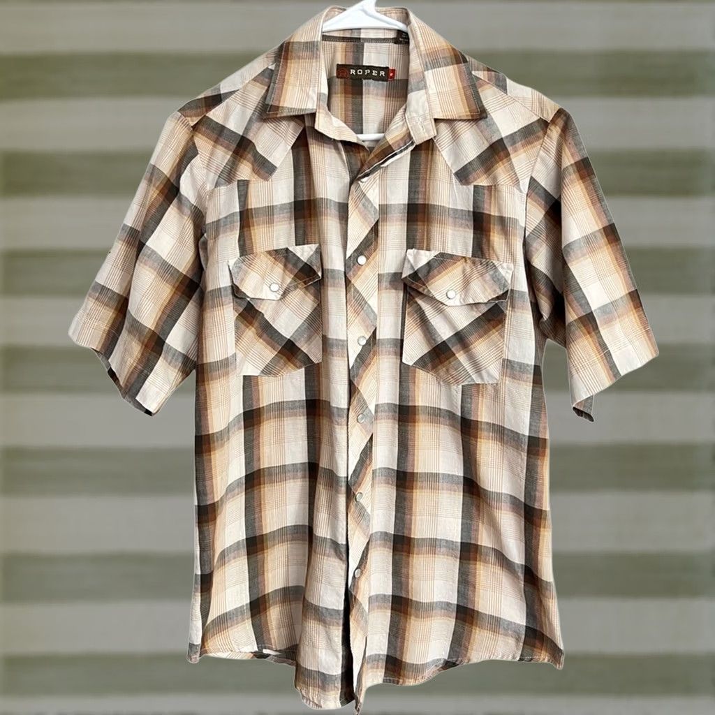 Roper Roper Shirt Brown Plaid Pearl Snap Short Sleeve Size S Mens Pocketed Diamond Pattern Size US S / EU 44-46 / 1 - 1 Thumbnail
