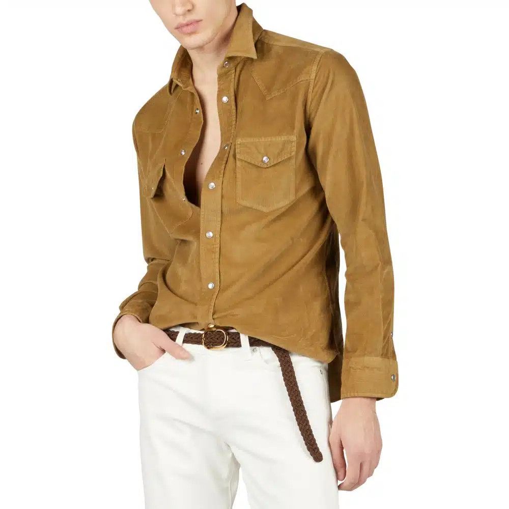 Tom Ford o1loc1c0625 HDS001 Velvet Corduroy Western Shirt in Brown Size US M / EU 48-50 / 2 - 2 Thumbnail