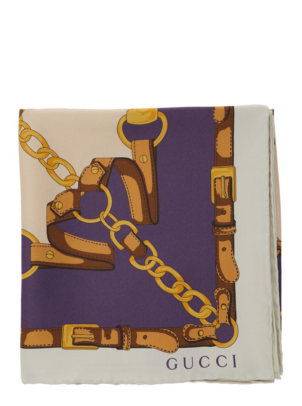 Gucci Multicolored Square Scarf with Chain Print and Lettering Logo in Silk for Women Size ONE SIZE - 1 Thumbnail
