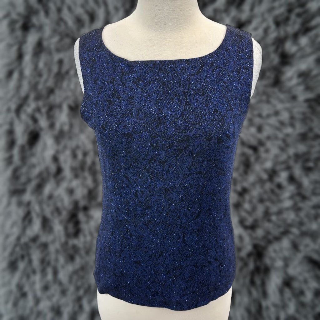 Vintage Chicos Travelers Tank Top Shirt Sz 1 US Medium Black Paisley Shimmer Glitter Sleeveless Acetate Blend Travel Size M / US 6-8 / IT 42-44 - 1 Thumbnail