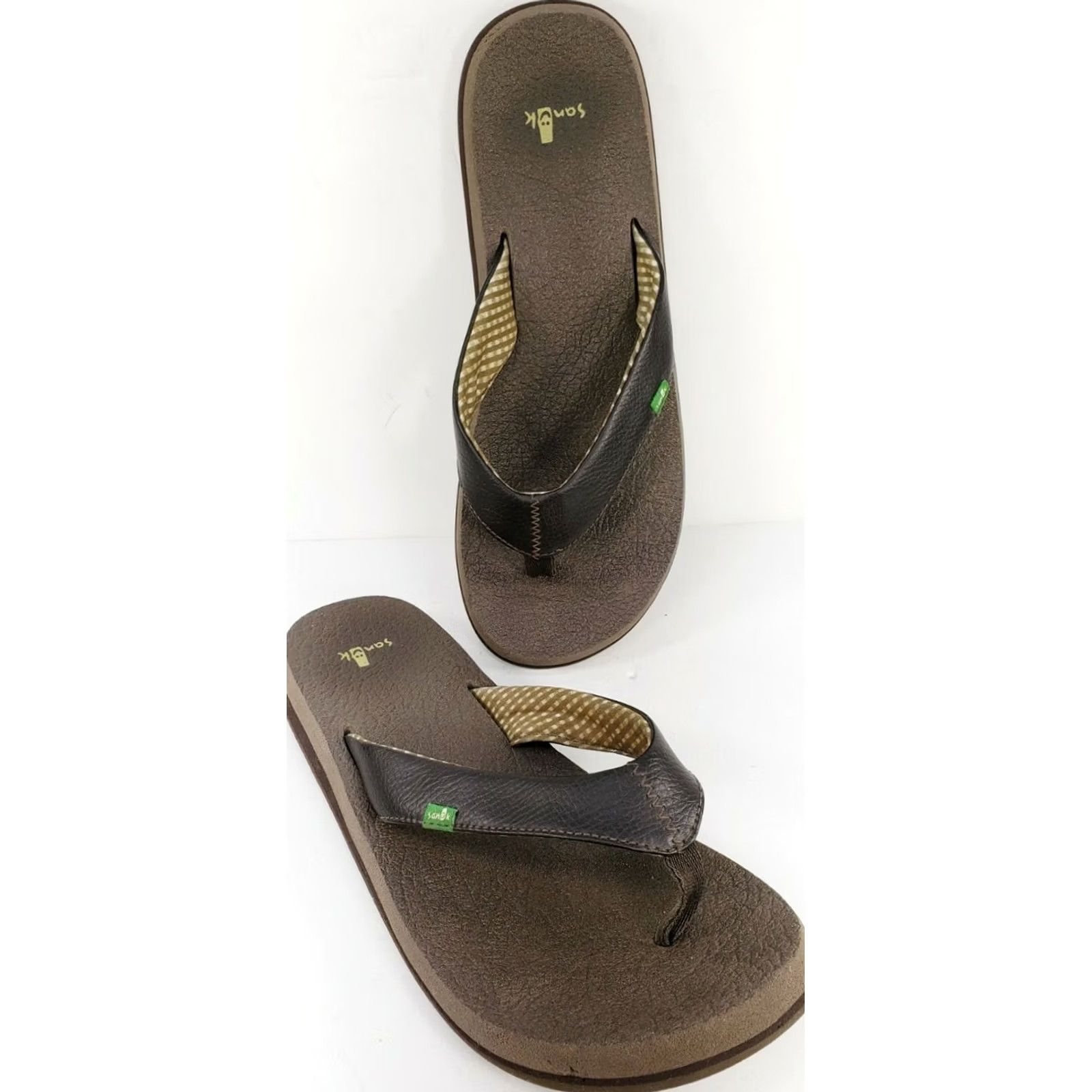 Sanuk Sanuk Women's Flip Flops Thong Sandal Size 9 Brown Leather Yoga Mat Insoles Size US 10 / IT 40 - 3 Thumbnail