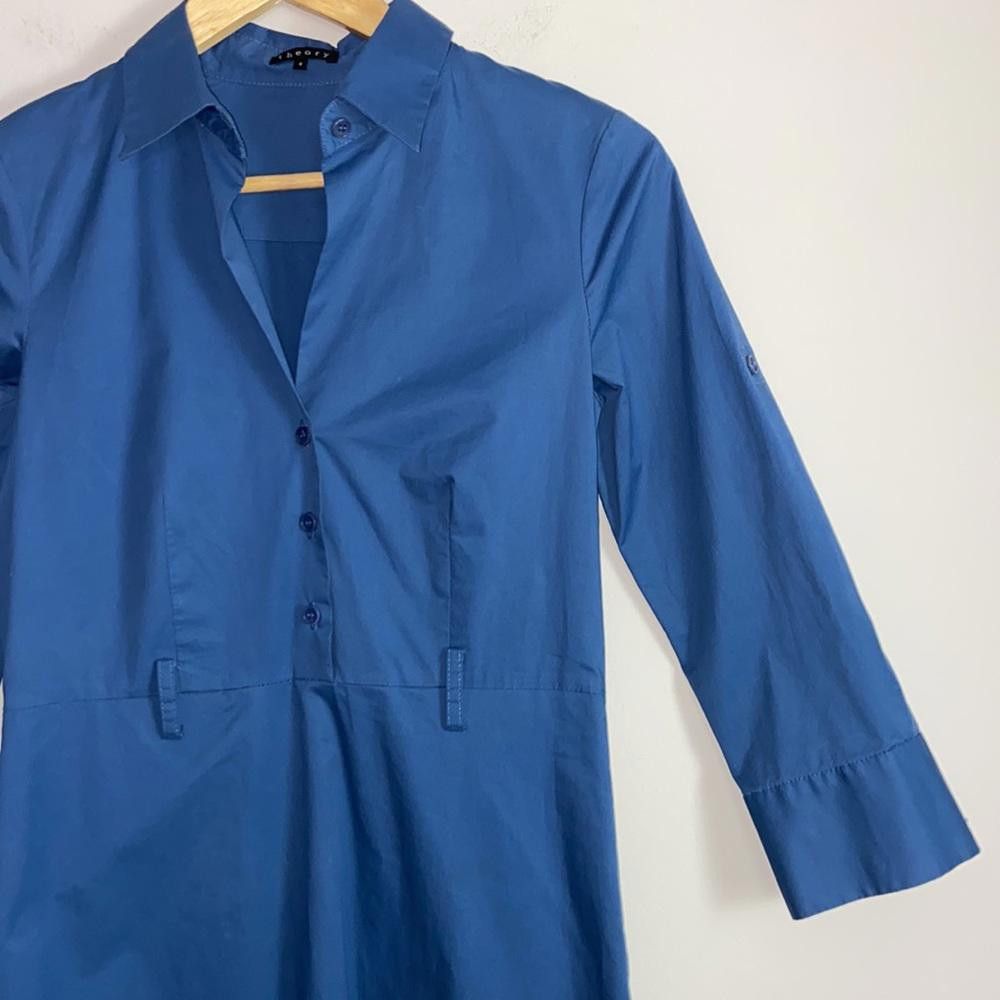 Theory Theory l Button Down A-Line Dress W/ Leopard Trim Size 4 Size S / US 4 / IT 40 - 3 Thumbnail