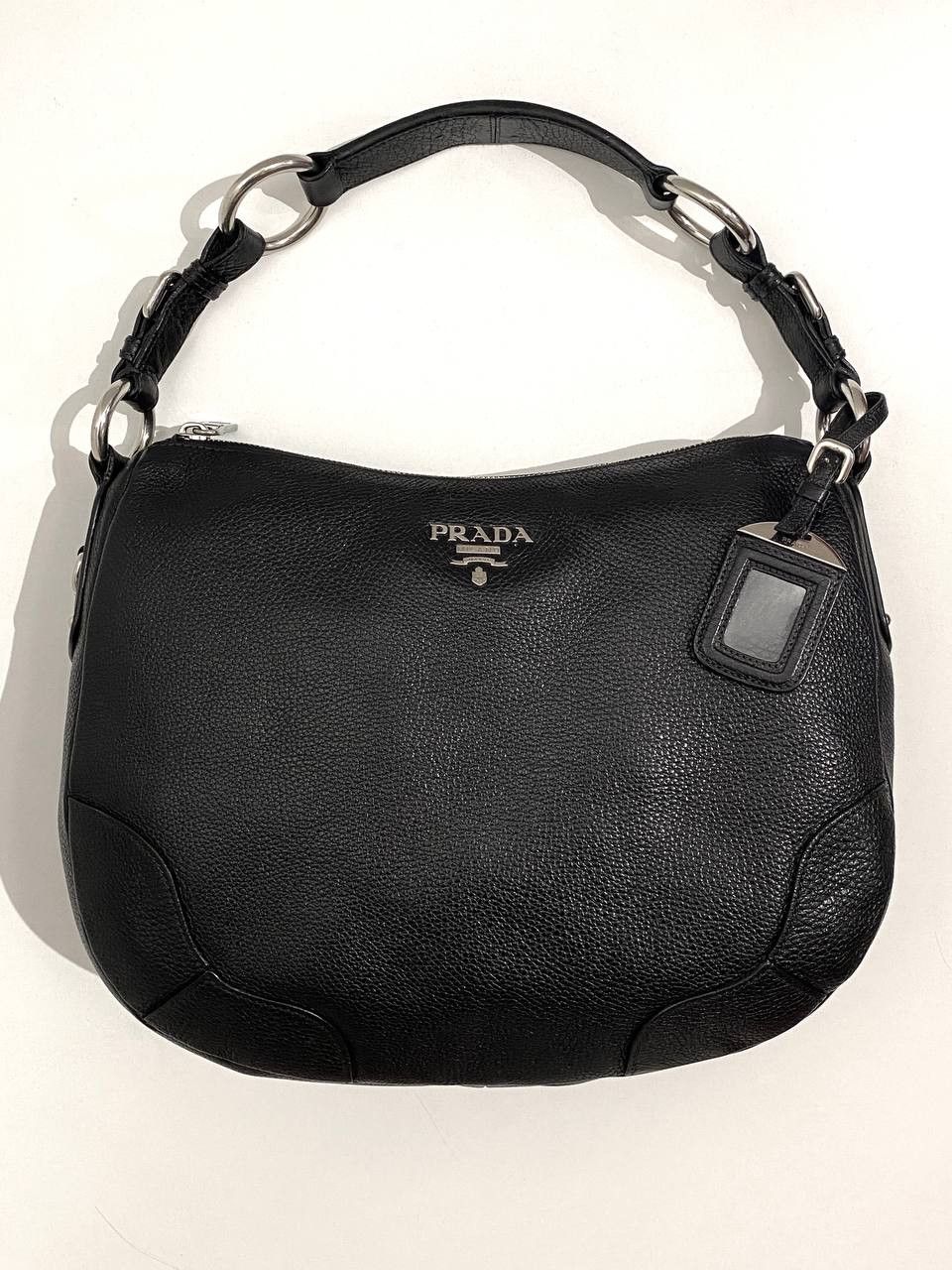 Prada Prada Logo Black Leather Vitello Daino Hobo Shoulder Bag Size ONE SIZE - 2 Thumbnail