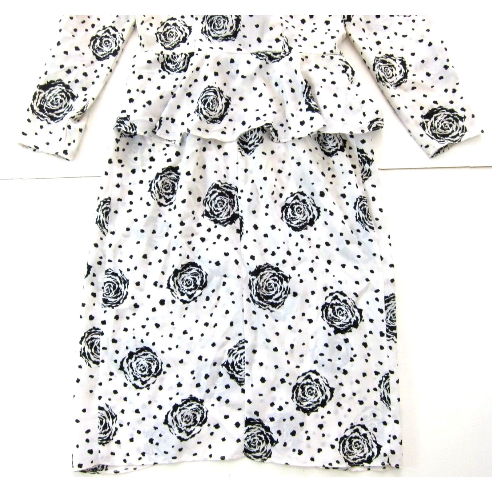 Vintage VINTAGE Pacino California Black White Floral Polka Dot Ruffle Wrap Dress 7/8 M Size M / US 6-8 / IT 42-44 - 7 Thumbnail