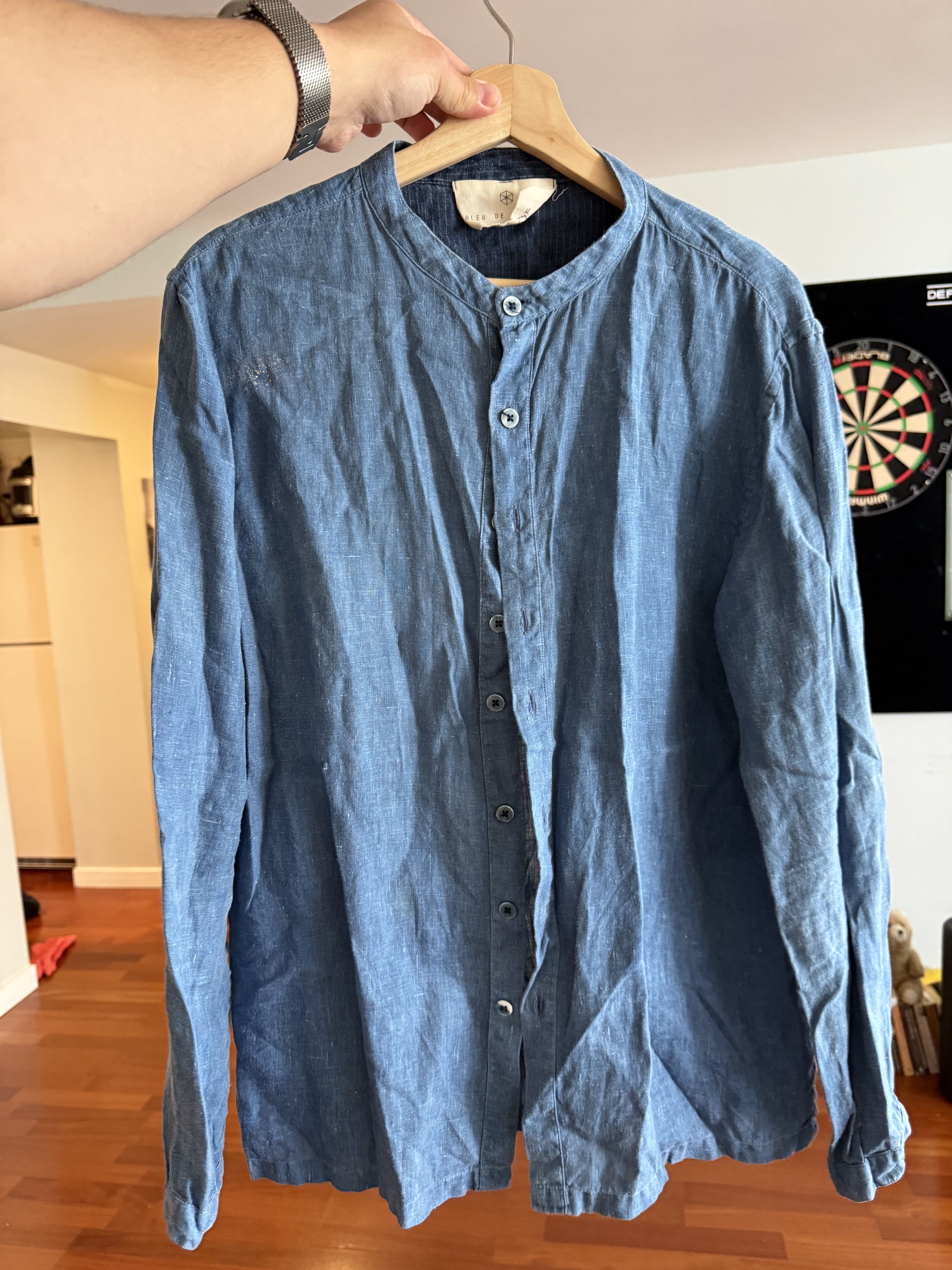 Other Bleu de Cocagne Atelier Indigo Linen Band Collar Shirt Size US L / EU 52-54 / 3 - 4 Thumbnail