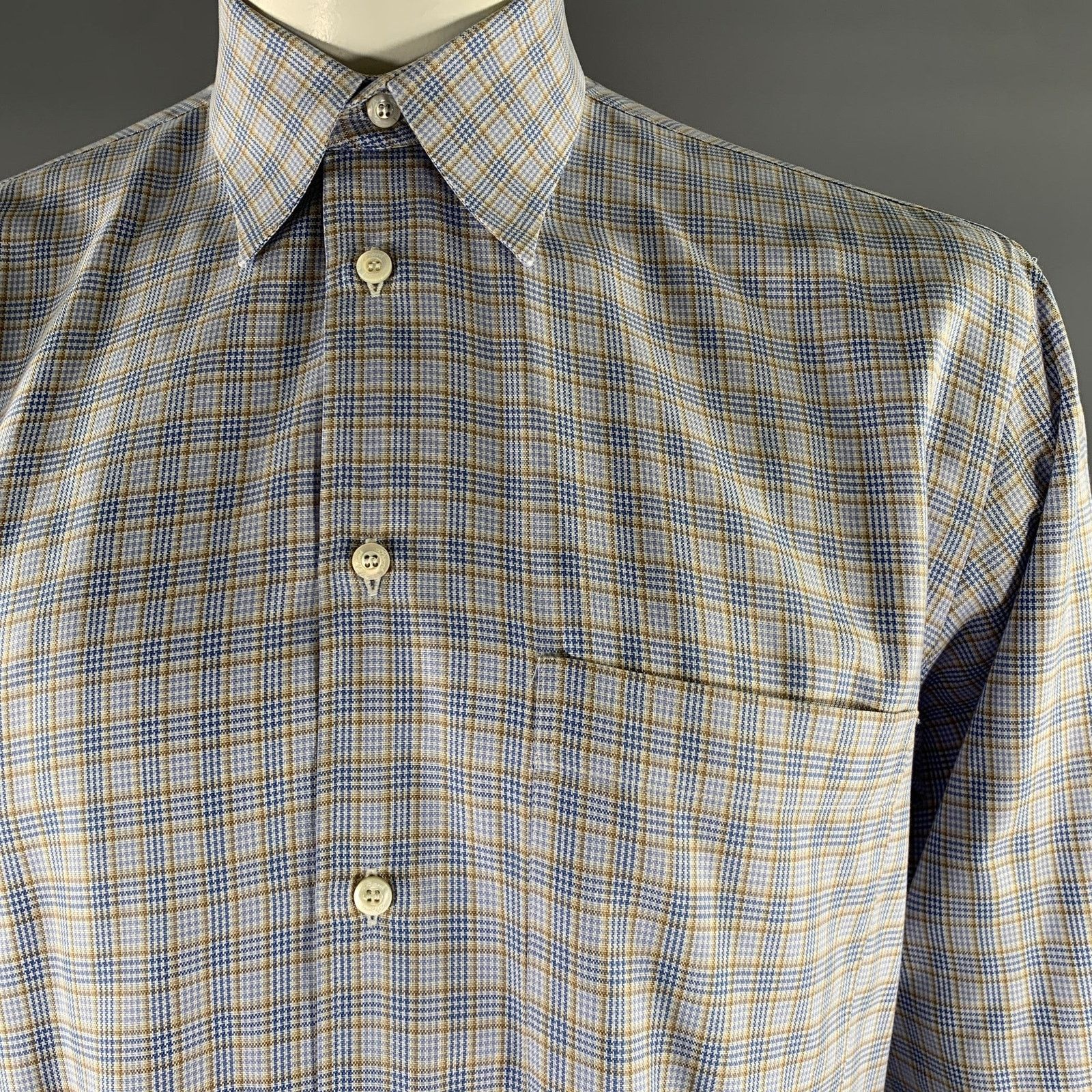 Brioni BRIONI Size M Blue Tan Plaid Cotton Long Sleeve Shirt Size US M / EU 48-50 / 2 - 2 Thumbnail