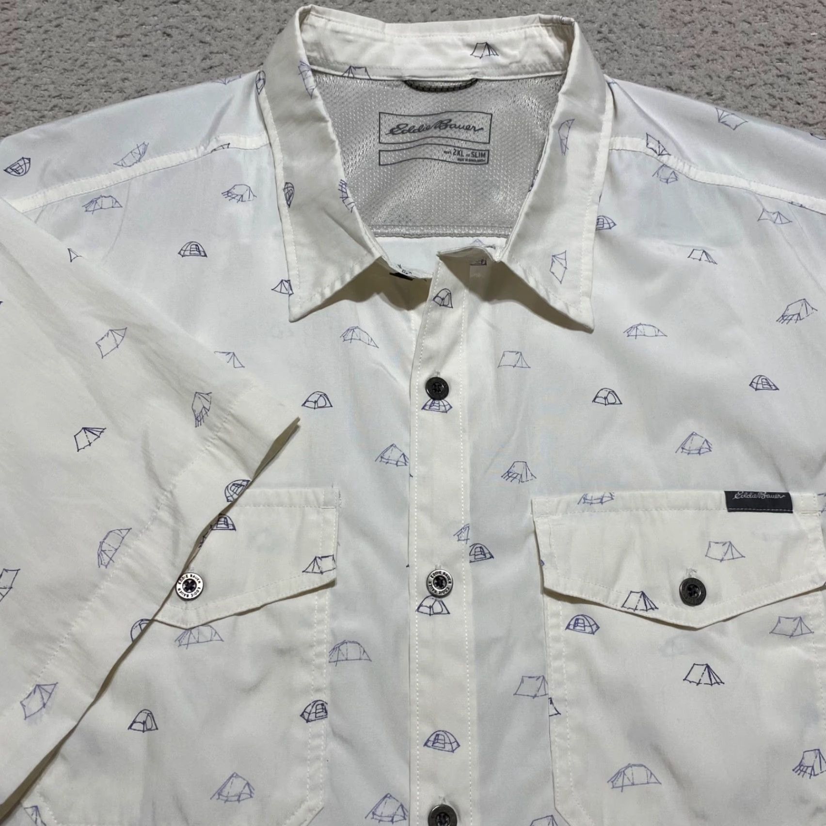 Eddie Bauer Eddie Bauer Mens Shirt 2XL White Graphic Print Button Front Outdoor Slim Vented Casual Short Sleeve Size US XXL / EU 58 / 5 - 5 Thumbnail