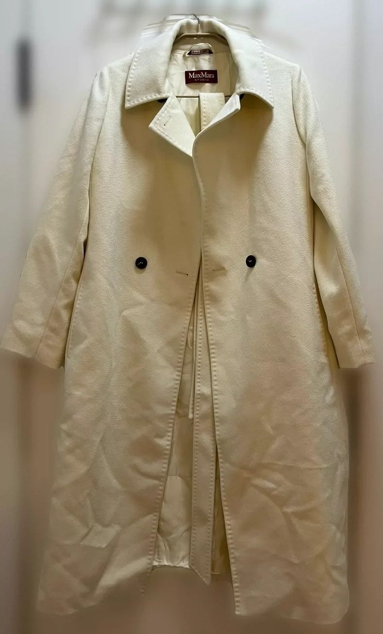 Max Mara Max Mara Studio line Bcollag beige wool long coat Size L / US 10 / IT 46 - 1 Thumbnail